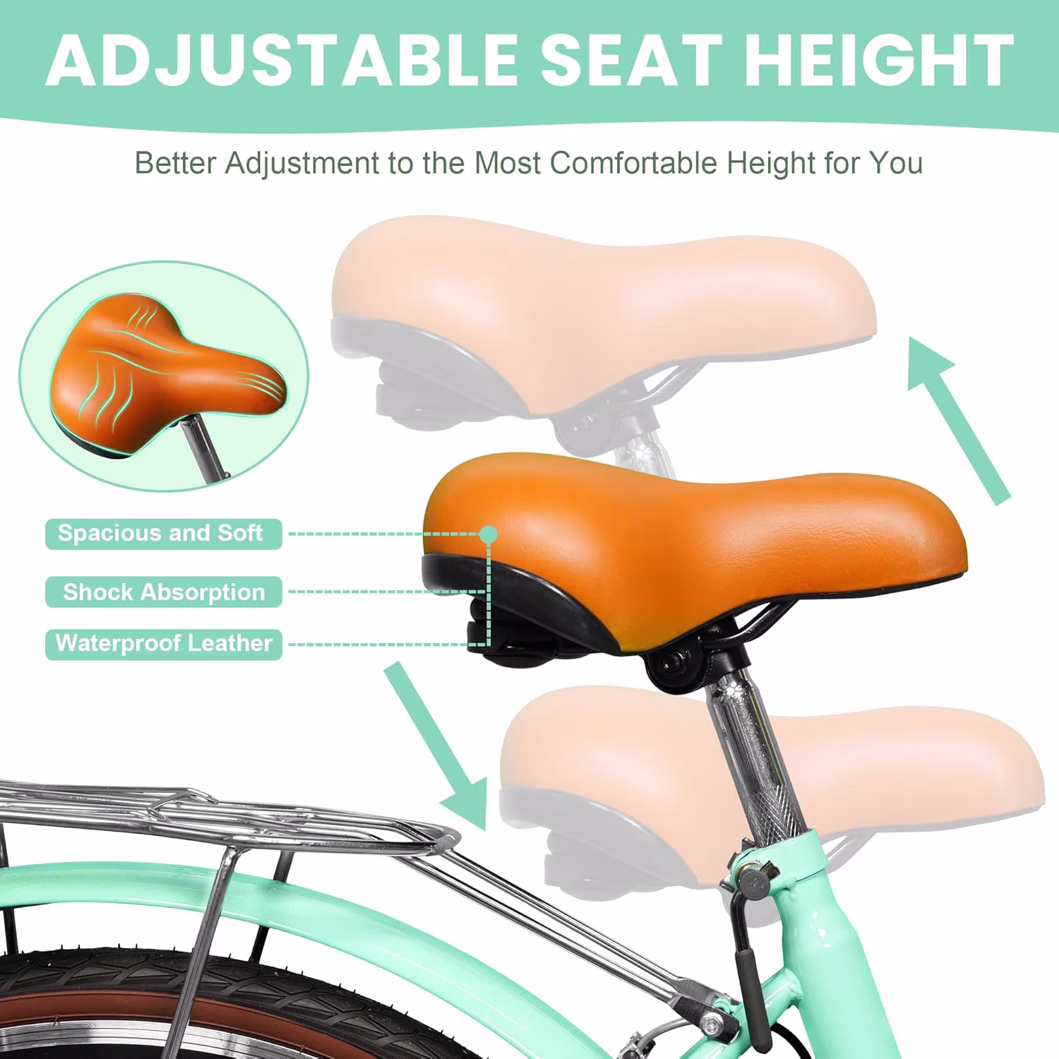 24" Beach Cruisers for Women, NEORIVER Bikes for Women with Rattan Basket, 7-Speed & Step-Through Frame - Image 2