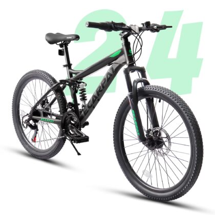 24 Inch Mountain Bike, 21-Speed Disc Brake, Front Fork Rear Shock Absorber Carbon Steel Frame Mountain Bike, Mens Womens Trail Commuter City Bicycles