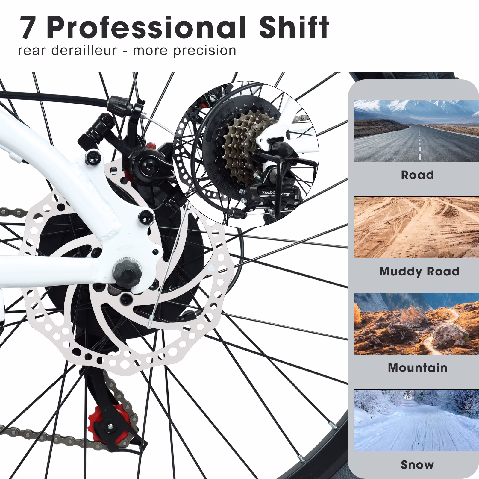 24 Inch Mountain Bike, 9-Speed Mountain Bicycle with Front Suspension and Dual Disc Brakes, Carbon Steel Frame MTB Bike for Teenagers Adult Men Women, White - Image 4