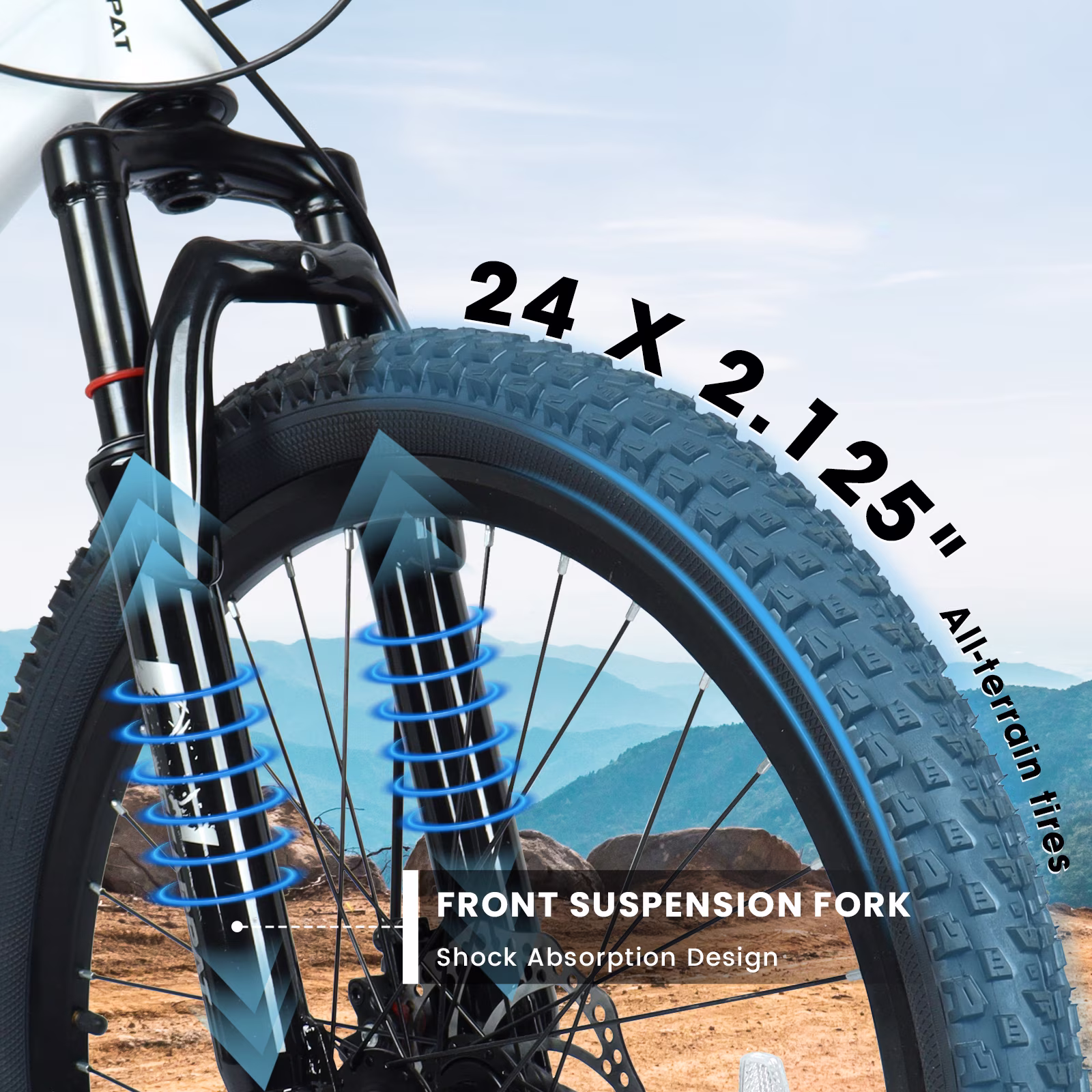 24 Inch Mountain Bike, 9-Speed Mountain Bicycle with Front Suspension and Dual Disc Brakes, Carbon Steel Frame MTB Bike for Teenagers Adult Men Women, White - Image 3