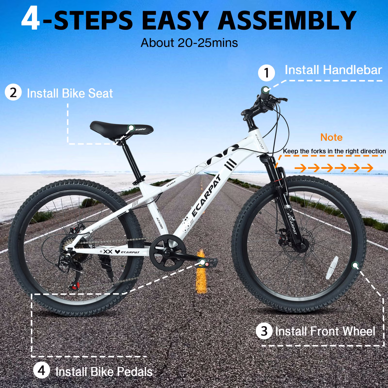 24 Inch Mountain Bike, 9-Speed Mountain Bicycle with Front Suspension and Dual Disc Brakes, Carbon Steel Frame MTB Bike for Teenagers Adult Men Women, White - Image 2