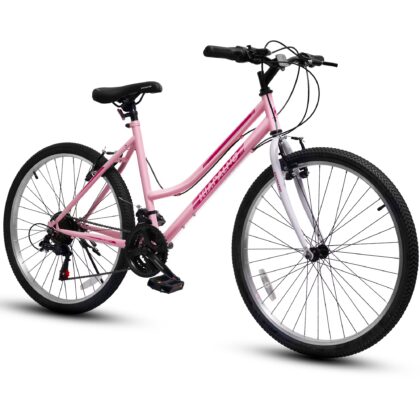 24 Inch Mountain Bike for Girls Women, 21 Speed Mountain Bicycle with V-Brake and Carbon Steel Frame, Female Commuting City Bike to School Work, Pink