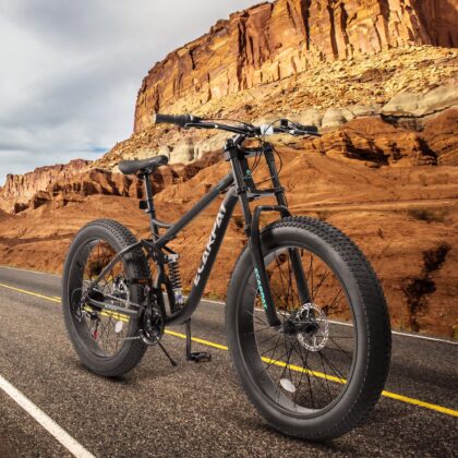 26 in Men's Fat Tire Bike,Shimano 21-Speed,Full Suspension Mountain Bike,Black