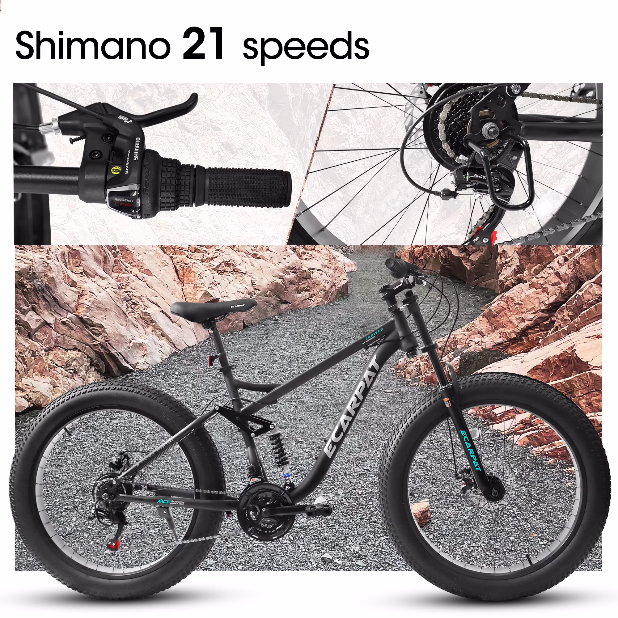 Men's 26" Full-Suspension Fat Tire Bike, 21-Speed Drivetrain & Disc Brakes for Trail Riding-Black - Image 5