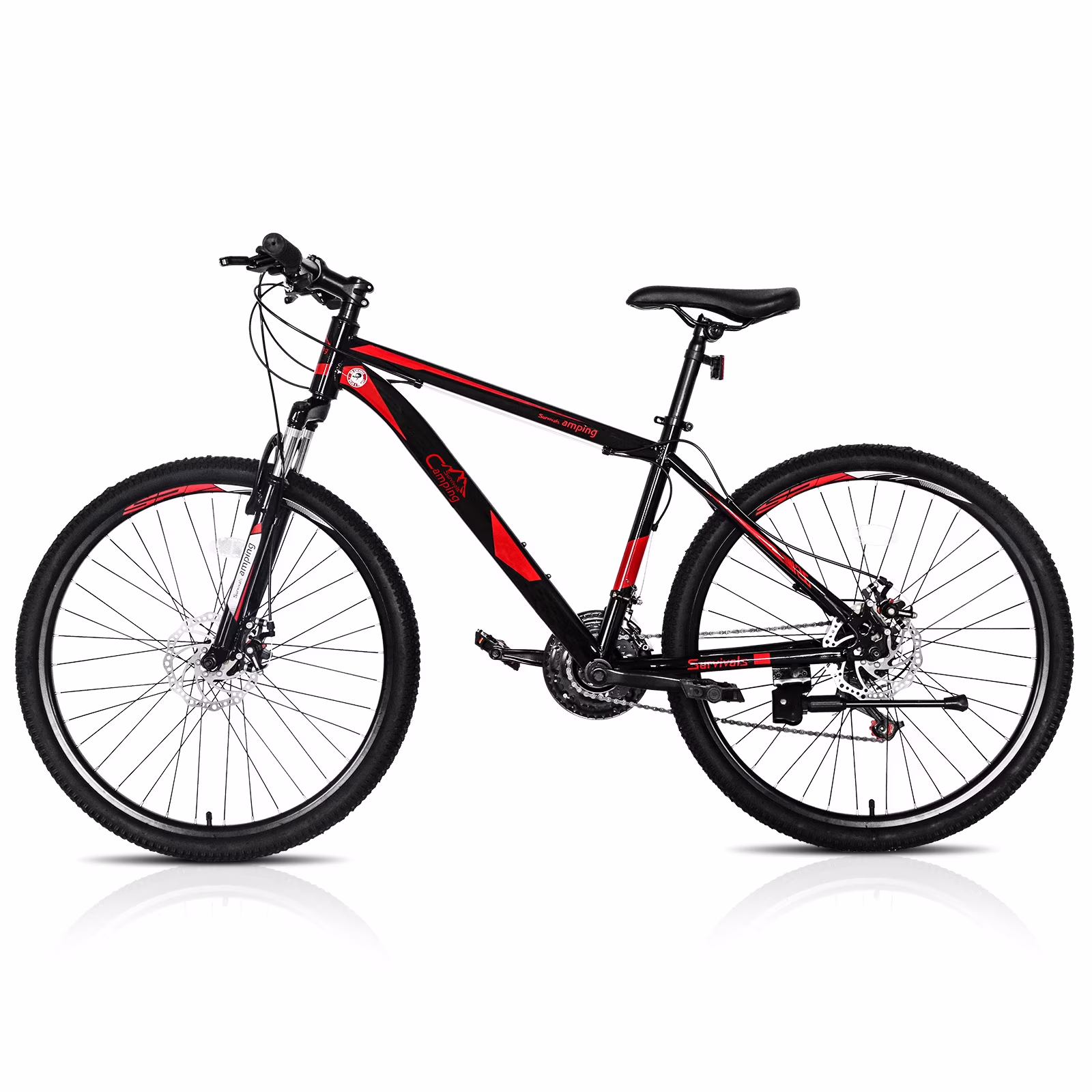 26-Inch 21-Speed Mountain Bike (Red/Black) – Double Disc Brakes, Shock-Absorbing Front Fork, High Carbon Steel Frame, Explorer Series