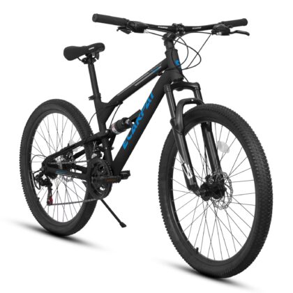 26 inch Dual Full Suspension Mountain Bike, 21 Speeds Dual Disc Brake, Carbon Steel Mountain Bike, Trail Beach Snow Commuter City Bikes, Birthday Gift Choice