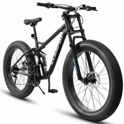 26 Inch Fat Tire Mountain Bikes, Dual Full Suspension 21 Speed, 4-Inch Wide Fat Tire, for Mens Womens Bicycles
