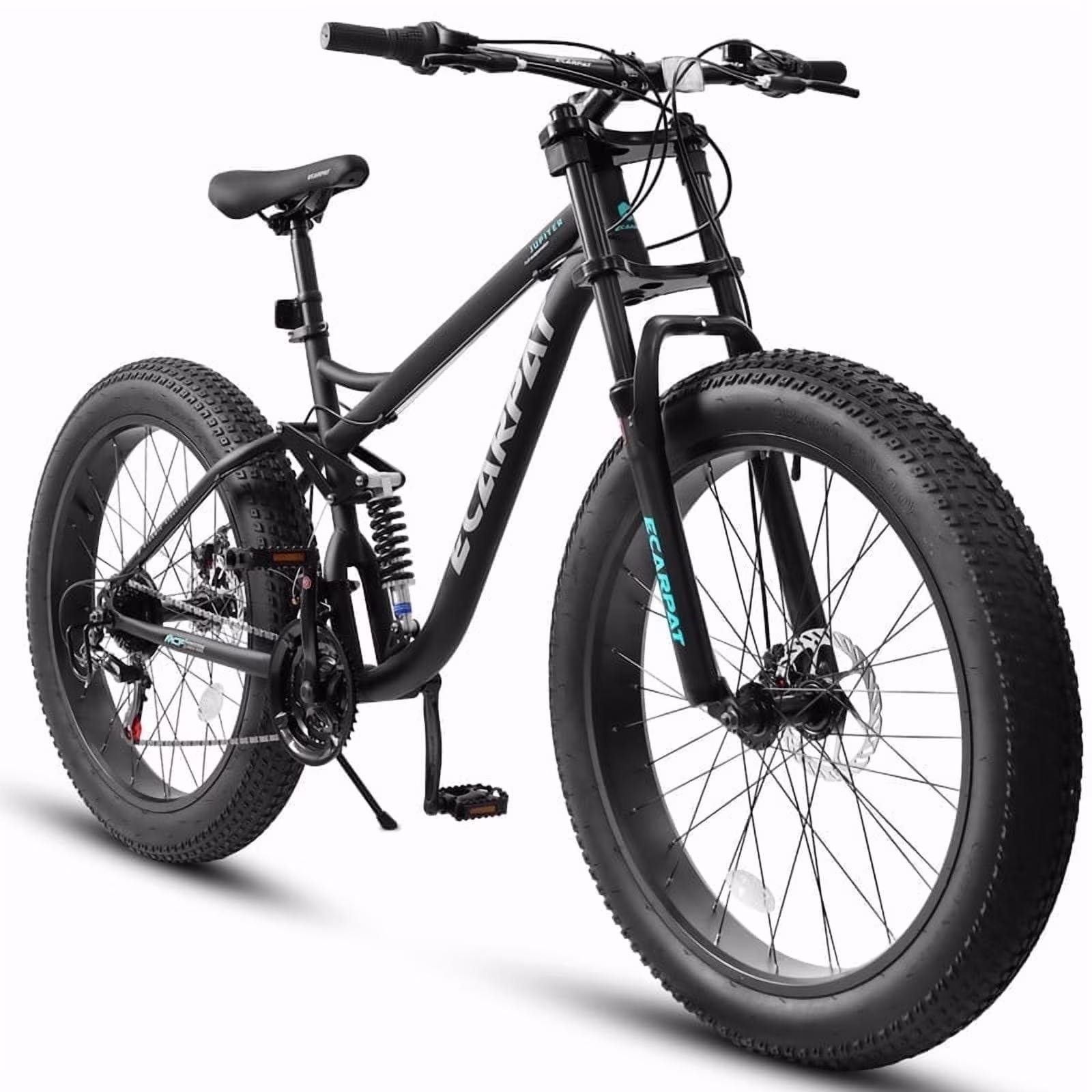 26 Inch Fat Tire Mountain Bikes, Dual Full Suspension 21 Speed, 4-Inch Wide Fat Tire, for Mens Womens Bicycles