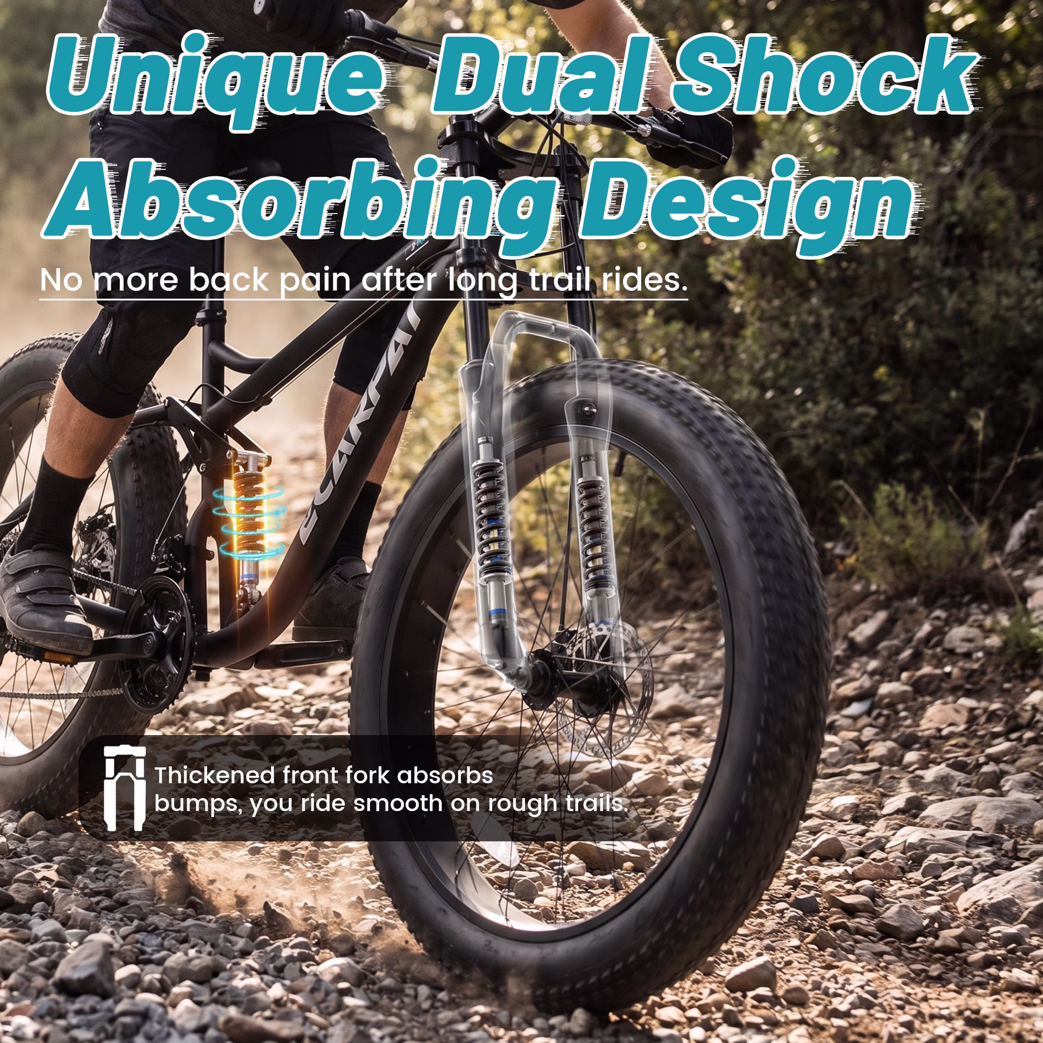26 Inch Fat Tire Mountain Bikes, Dual Full Suspension 21 Speed, 4-Inch Wide Fat Tire, for Mens Womens Bicycles - Image 5