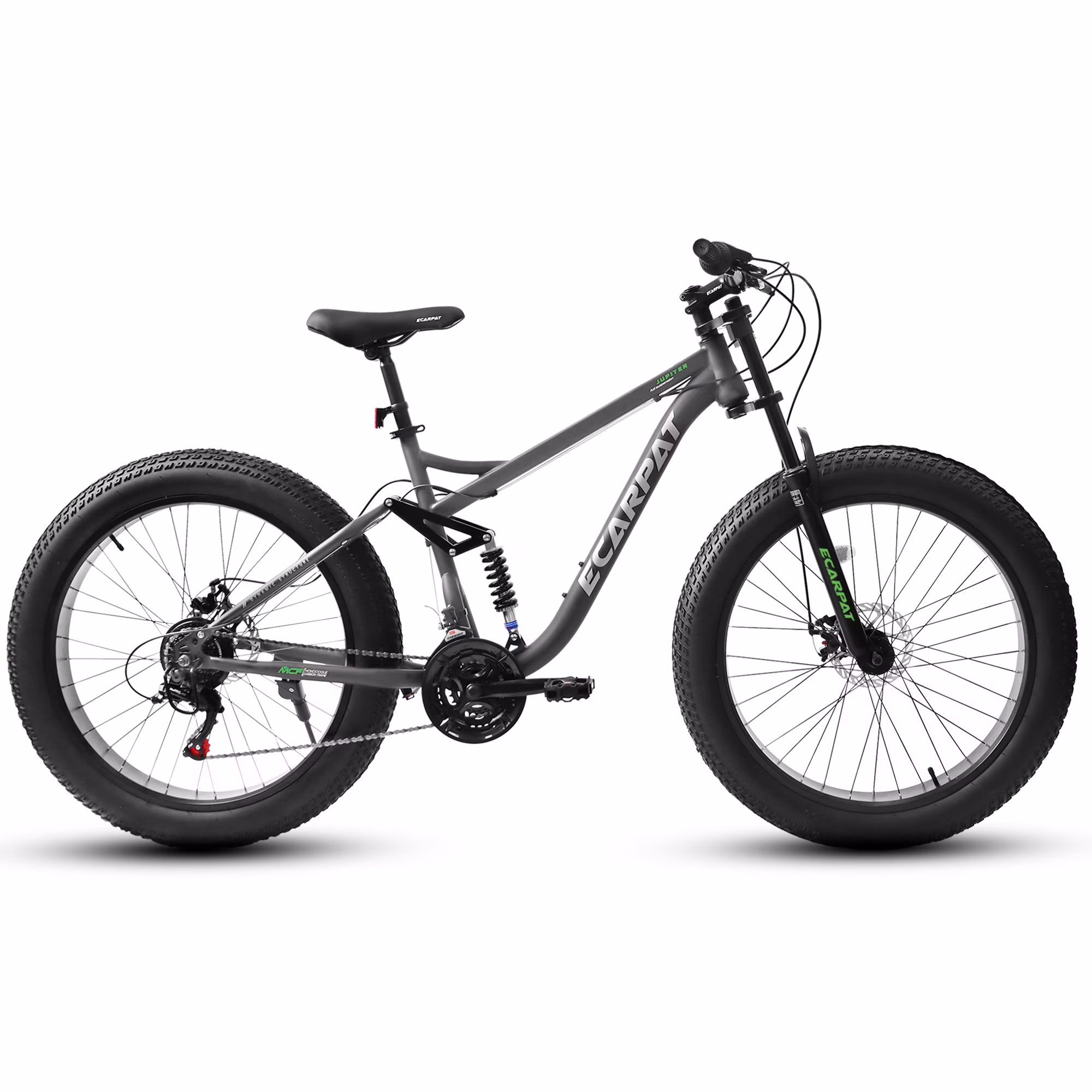 26 Inch Fat Tire Mountain Bikes, Dual Full Suspension 21 Speed, 4-Inch Wide Fat Tire, for Mens Womens Bicycles, Gray - Image 2