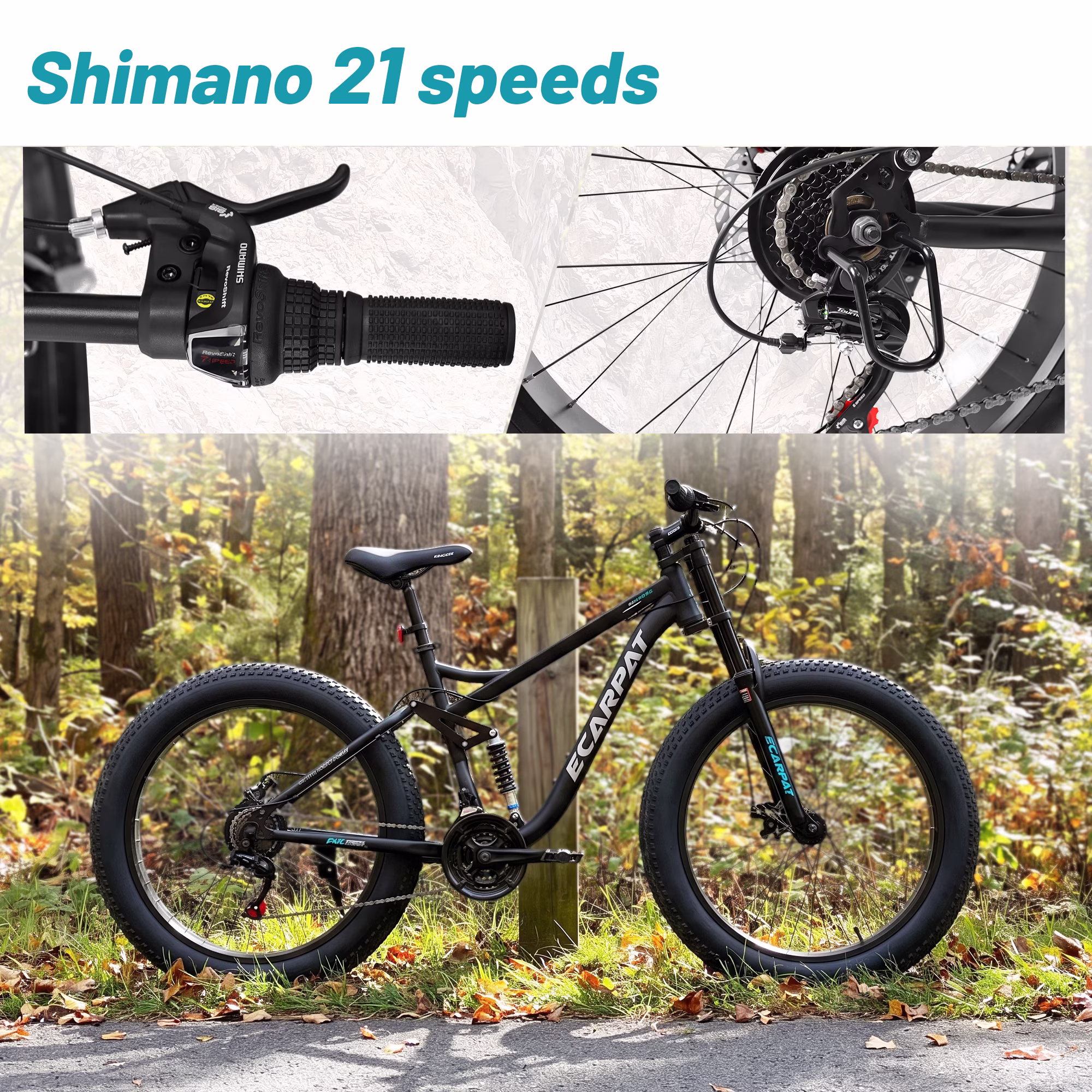 26 Inch Fat Tire Mountain Bikes, Dual Full Suspension 21 Speed, 4-Inch Wide Fat Tire, for Mens Womens Bicycles - Image 4