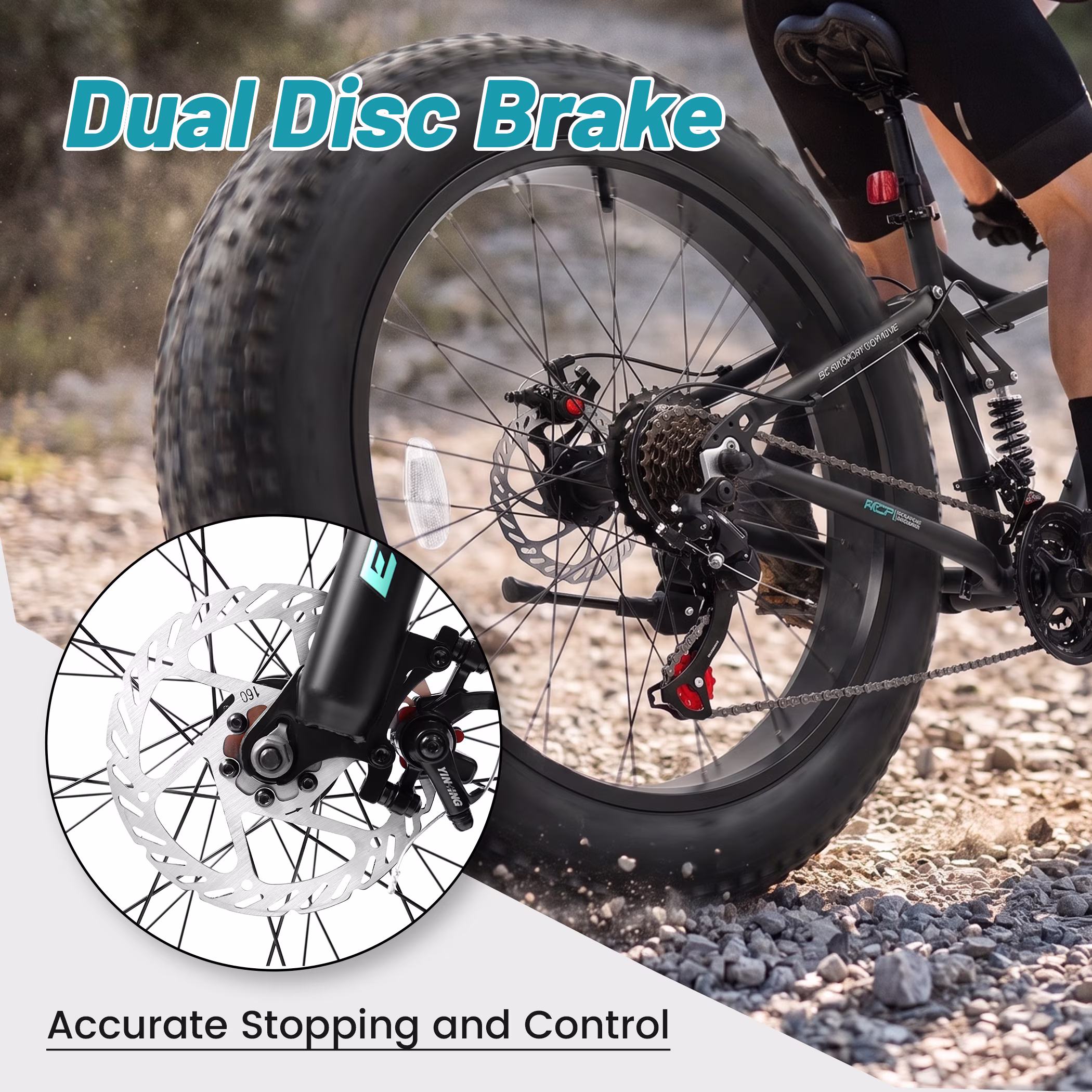 26 Inch Fat Tire Mountain Bikes, Dual Full Suspension 21 Speed, 4-Inch Wide Fat Tire, for Mens Womens Bicycles - Image 2