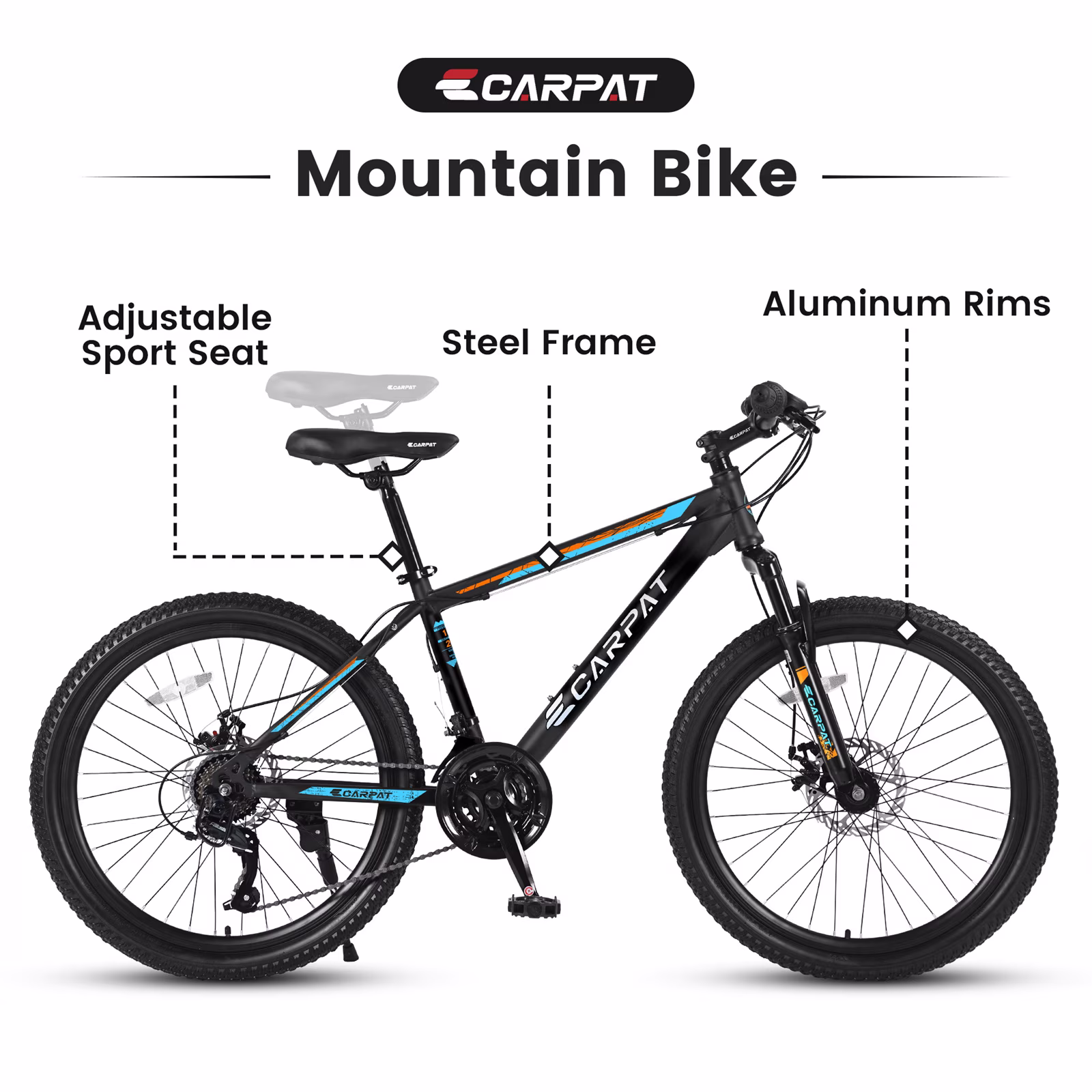 26-Inch Mountain Bicycle for Adults & Teens, Shimano 21-Speed with Disc Brakes, Blue - Image 2