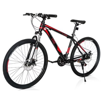 26 Inch Mountain Bike 21-Speed Disc Brakes Thickened Shock-Absorbing Front Fork High Carbon Steel Frame with Adjustable Saddle Red Black