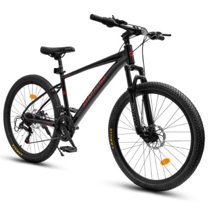 26 Inch Mountain Bike, 21 Speed Mountain Bicycle with Aluminium Alloy Frame, Dual Disc Brakes and Front Suspension, Men Commuting City Bike for Teenagers Adult, Quick Release Front Wheel, Black