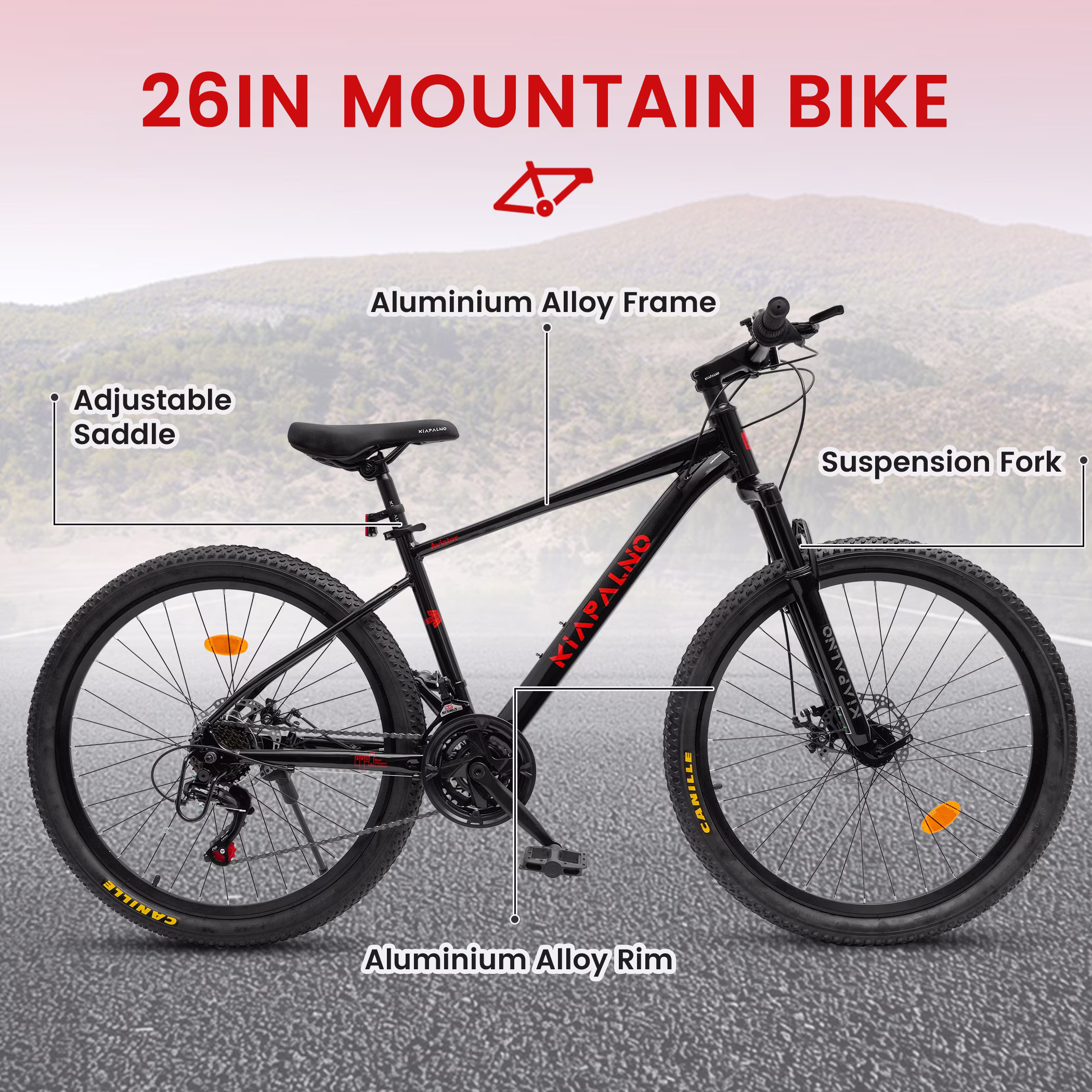 26 Inch Mountain Bike, 21 Speed Mountain Bicycle with Aluminium Alloy Frame, Dual Disc Brakes and Front Suspension, Men Commuting City Bike for Teenagers Adult, Quick Release Front Wheel, Black - Image 4
