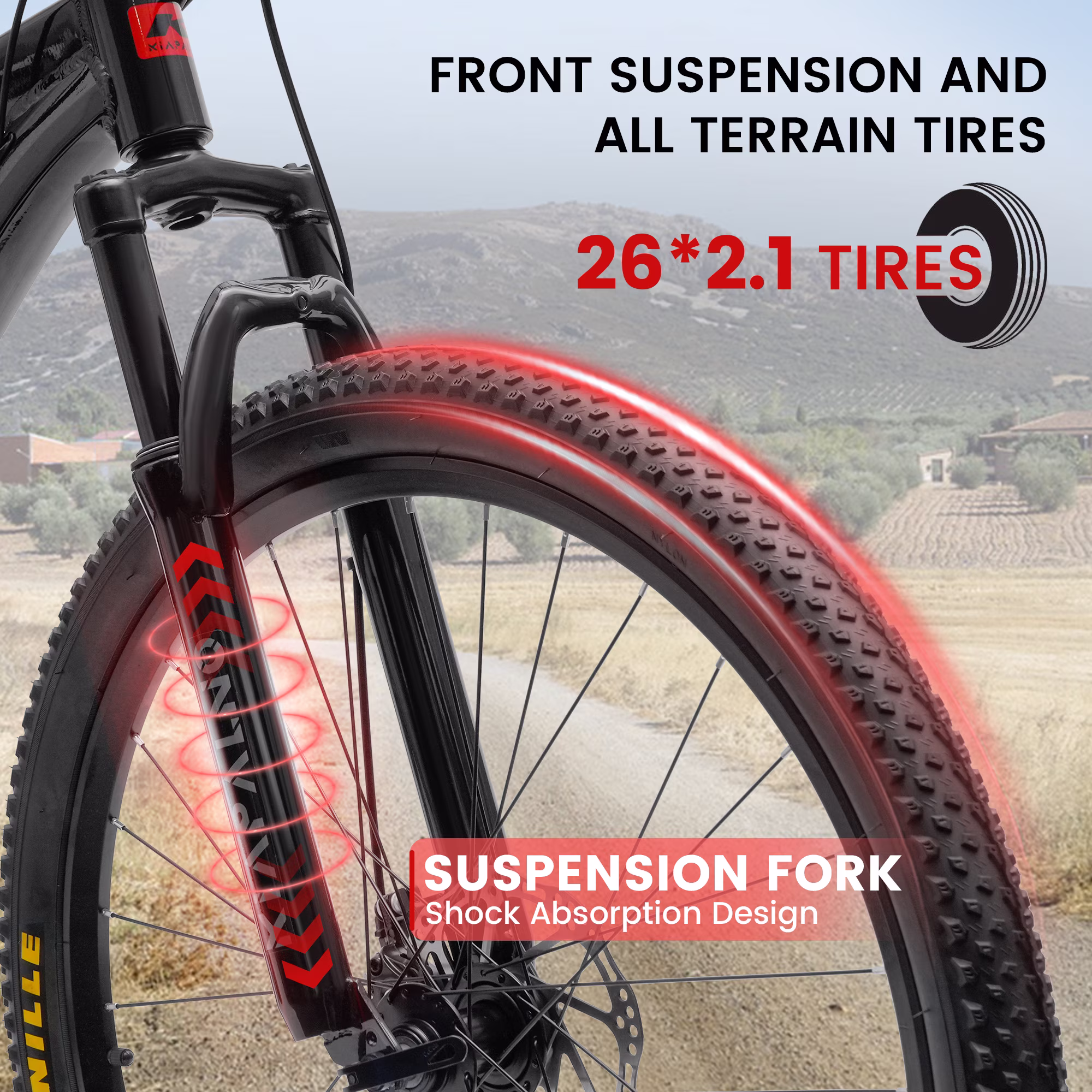26 Inch Mountain Bike, 21 Speed Mountain Bicycle with Aluminium Alloy Frame, Dual Disc Brakes and Front Suspension, Men Commuting City Bike for Teenagers Adult, Quick Release Front Wheel, Black - Image 2