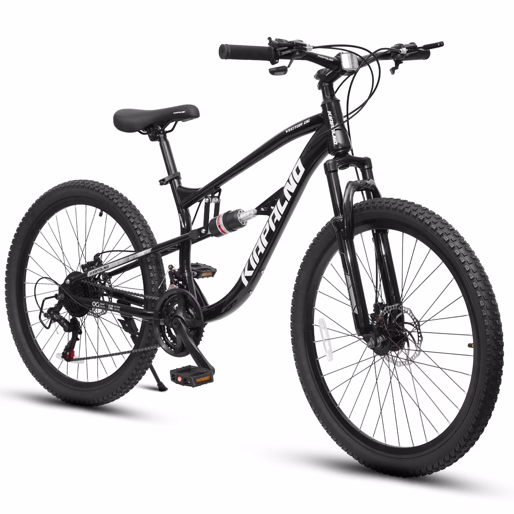 26 Inch Mountain Bike Dual Suspension, 21-Speed Mountain Bicycle with Dual Disc Brakes, Steel Frame MTB Bike for Outdoor Trail Commuter, Black
