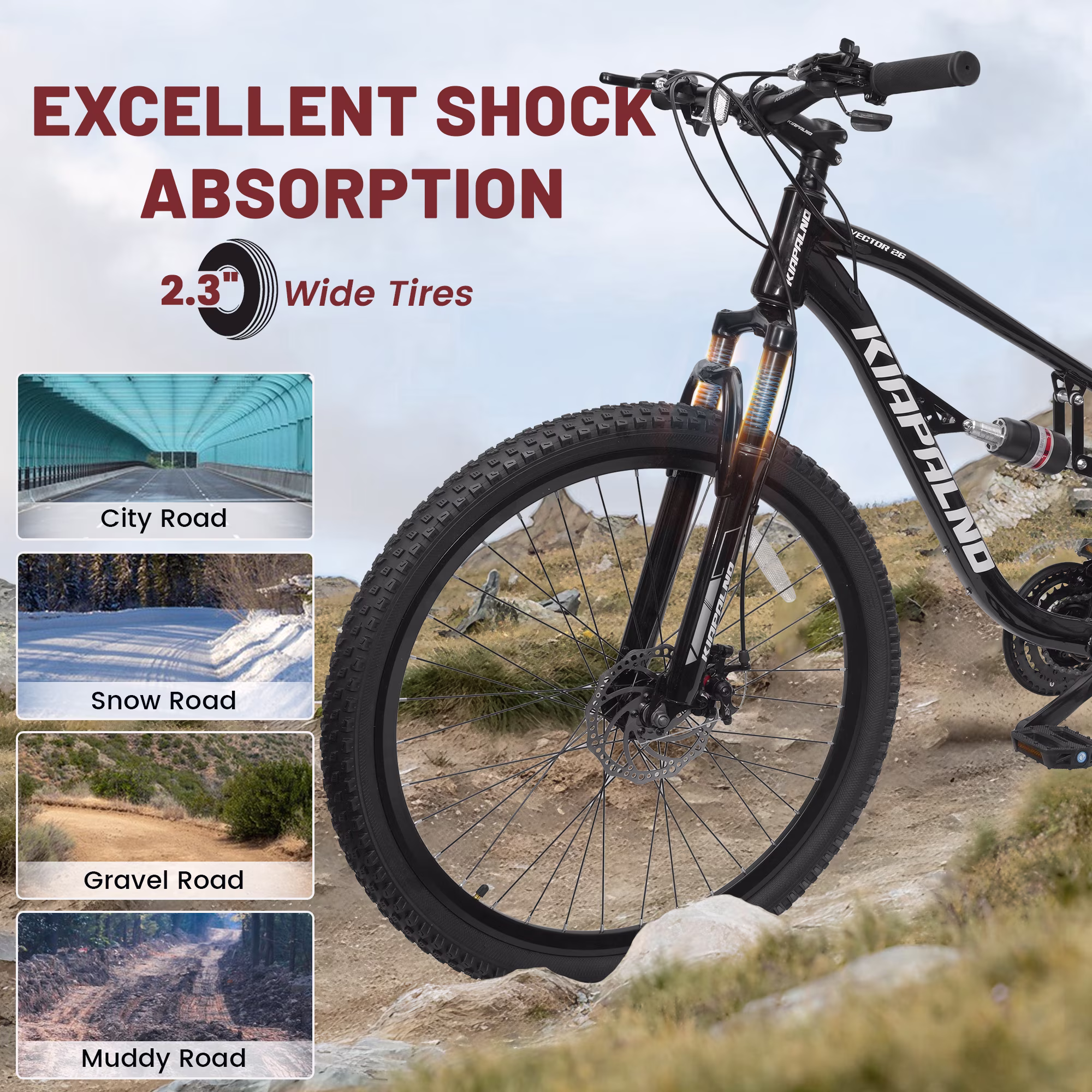 26 Inch Mountain Bike Dual Suspension, 21-Speed Mountain Bicycle with Dual Disc Brakes, Steel Frame MTB Bike for Outdoor Trail Commuter, Black - Image 5