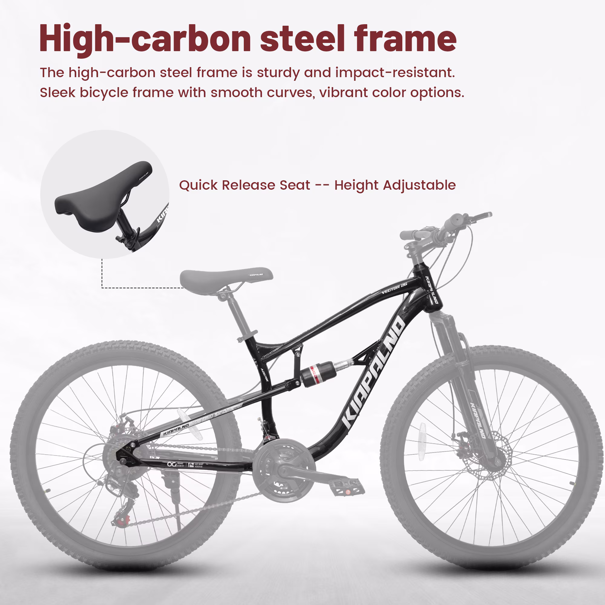26 Inch Mountain Bike Dual Suspension, 21-Speed Mountain Bicycle with Dual Disc Brakes, Steel Frame MTB Bike for Outdoor Trail Commuter, Black - Image 2
