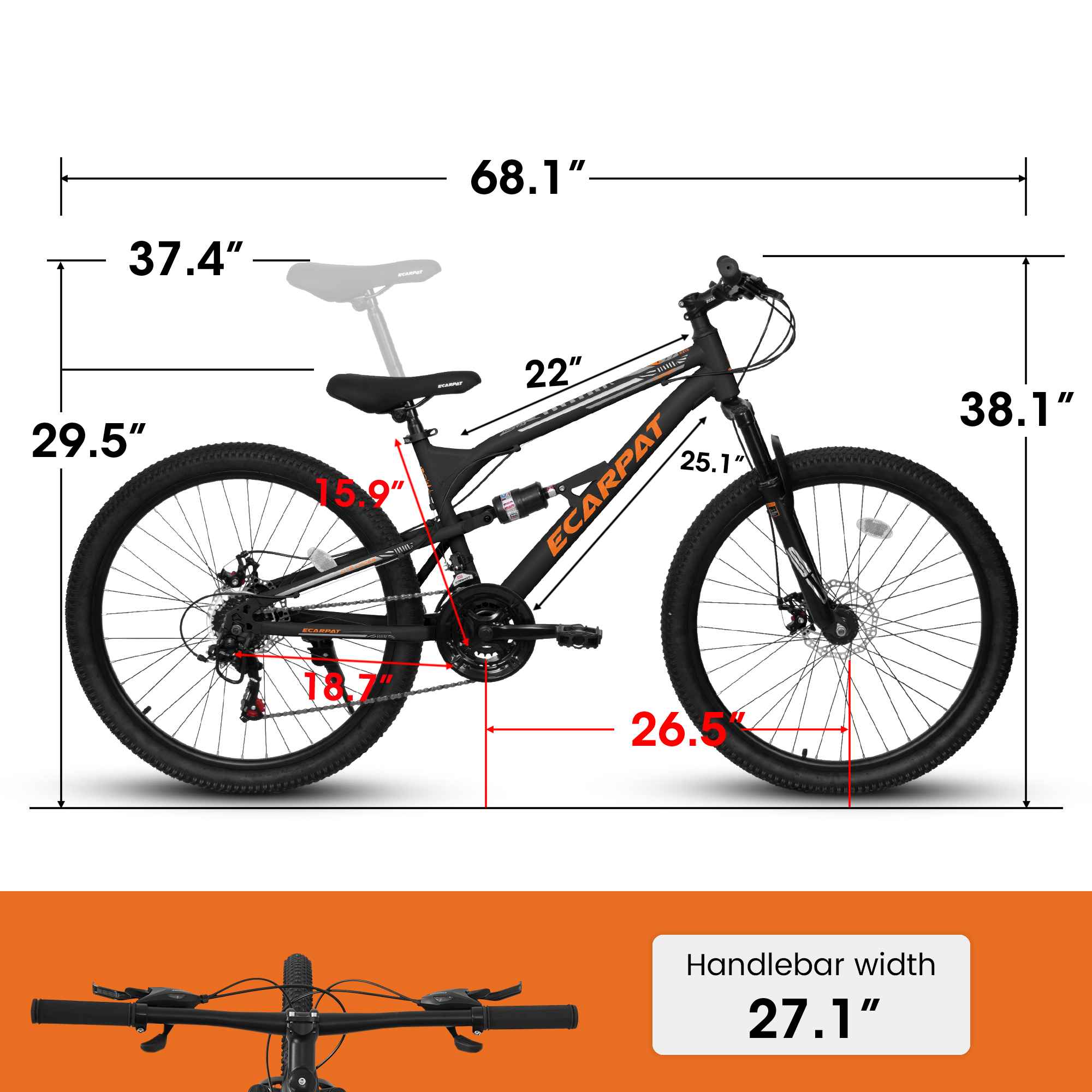 26 Inch Mountain Bike Dual Suspension MTB Bicycle for Teens and Adults, 21-Speed Model with Dual Disc Brakes and Comfortable Saddle, Lightweight Frame Commuter Bike - Image 3