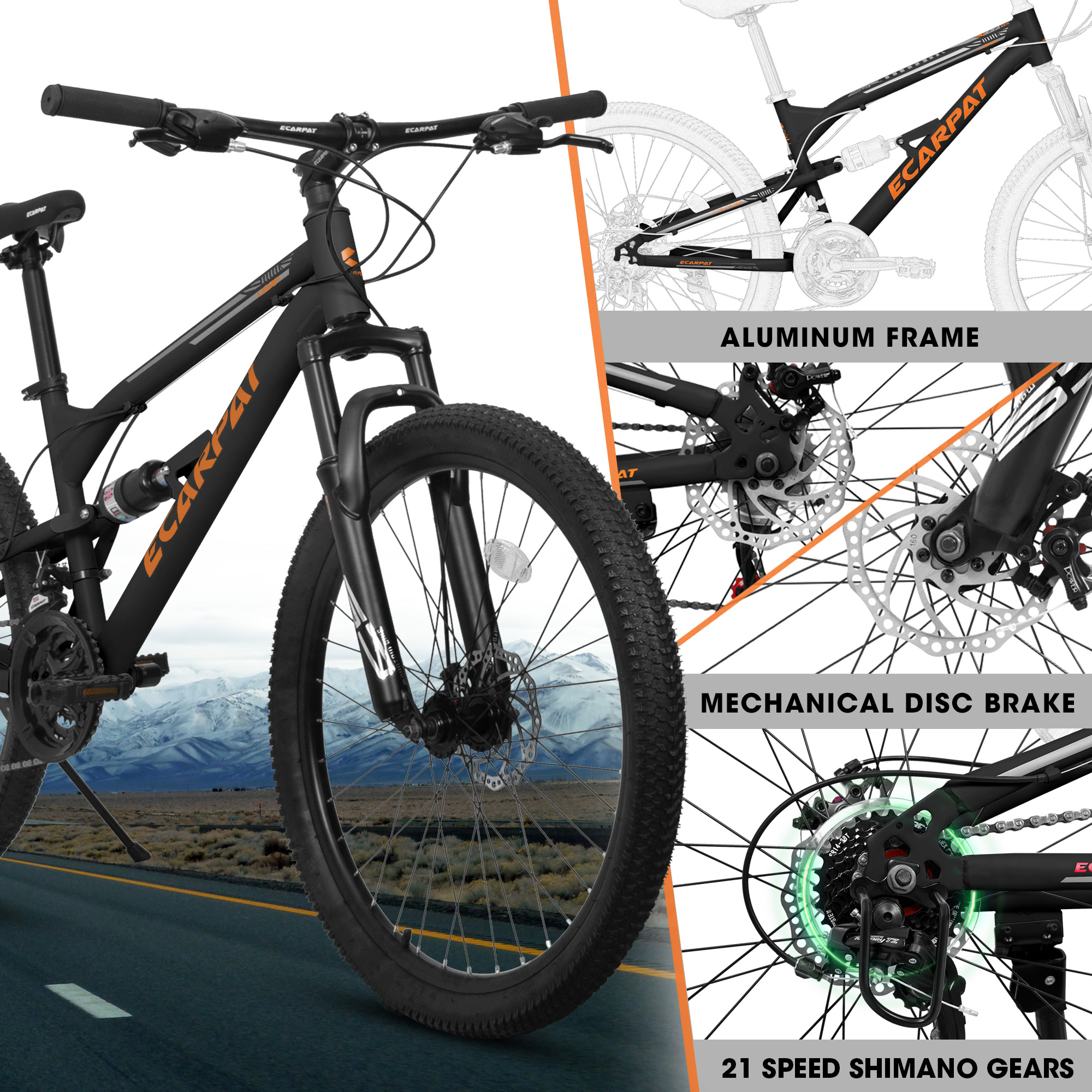 26 Inch Mountain Bike Dual Suspension MTB Bicycle for Teens and Adults, 21-Speed Model with Dual Disc Brakes and Comfortable Saddle, Lightweight Frame Commuter Bike - Image 4