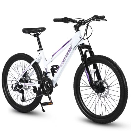 26 inch Mountain Bike for Teenagers Girls Women, with 21 Speeds & Dual Disc Brakes, 100mm Front Suspension High Steel Frame Outdoor Cycling School Work