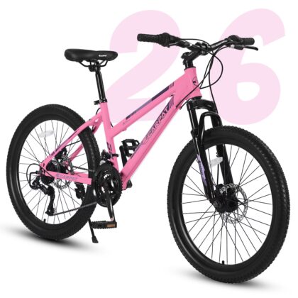 26 Inch Mountain Bikes for Girls and Women, 21-Speed, Disc Brake, Women's Trail Commuter Bicycle, Perfect Gift Choice