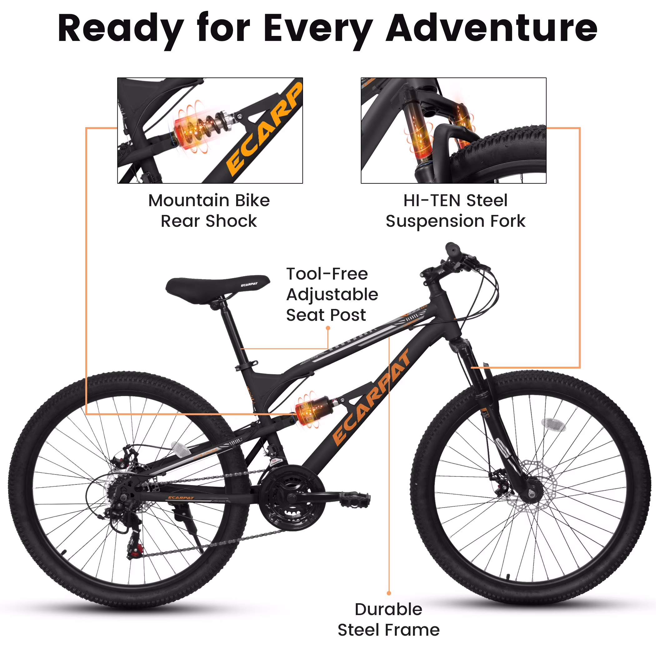 26" Mountain Bike, 21 Speed Full Suspension MTB, Dual Disc Brakes, High Carbon Steel Frame, 85% Pre-Assembled, for Men & Women Adult - Image 2