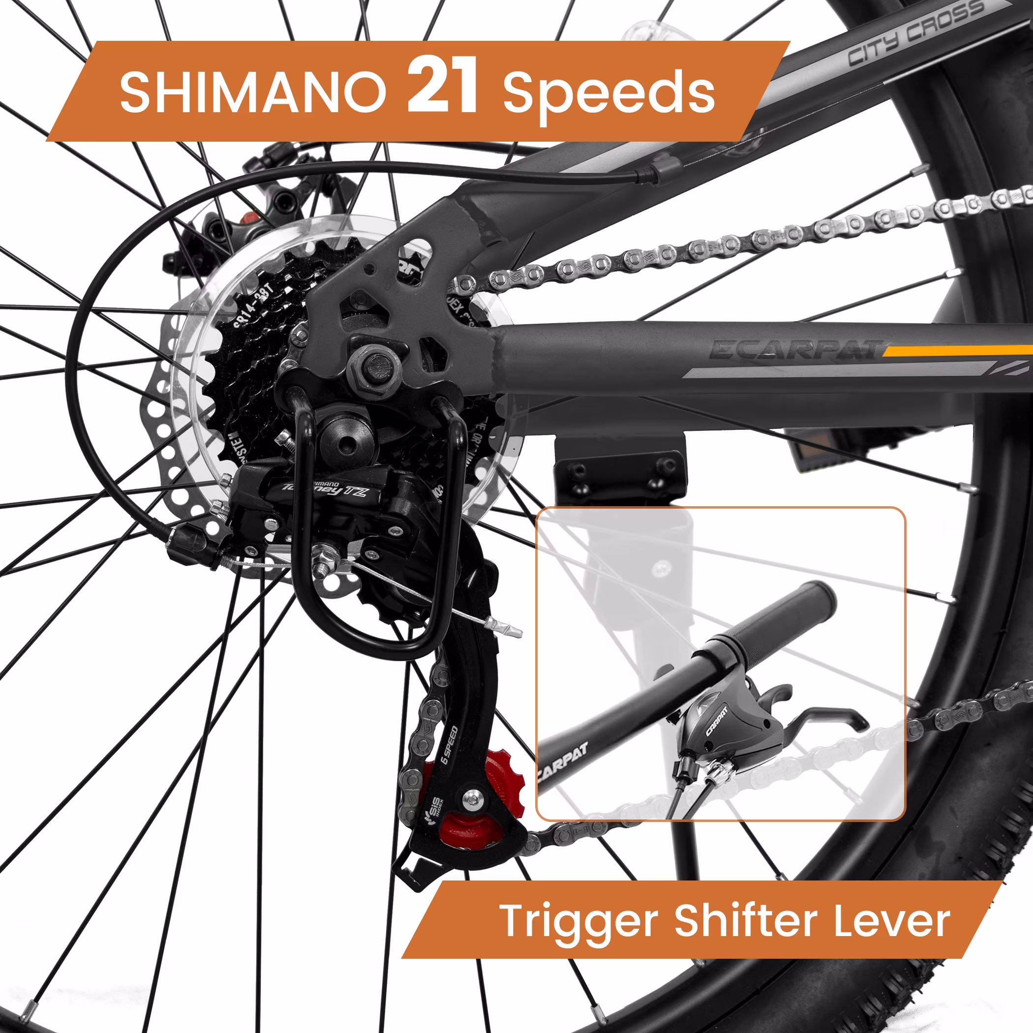 26" Mountain Bike, 21 Speed Full Suspension MTB, Dual Disc Brakes, High Carbon Steel Frame, 85% Pre-Assembled, for Men & Women Adult - Image 4
