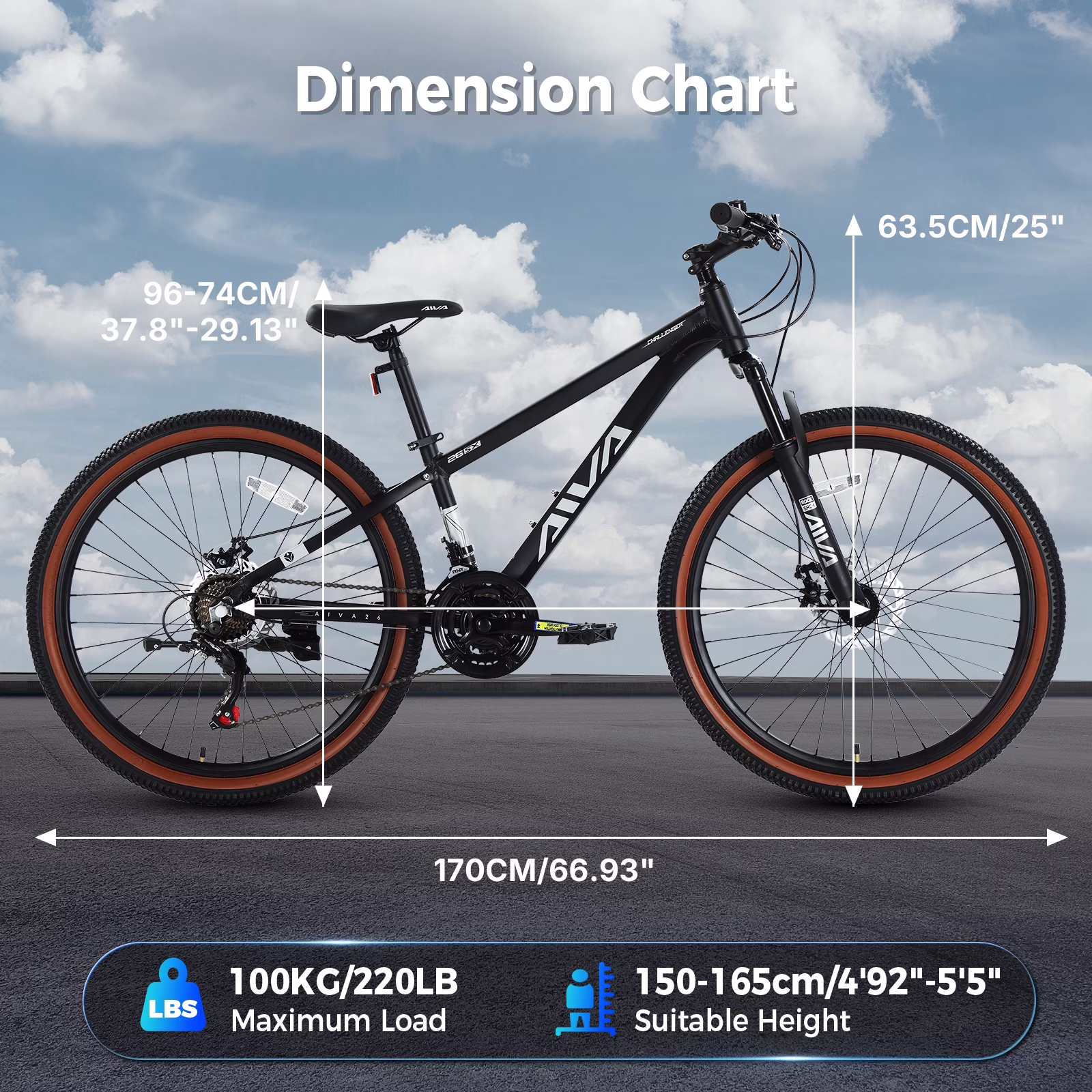 26" Wheel Mountain Bike, 21 Speed with Dual Disc Brake Mountain Bicycle, Aluminum Frame Fits Teens Womens Mens MTB Cycling Bikes - Image 3