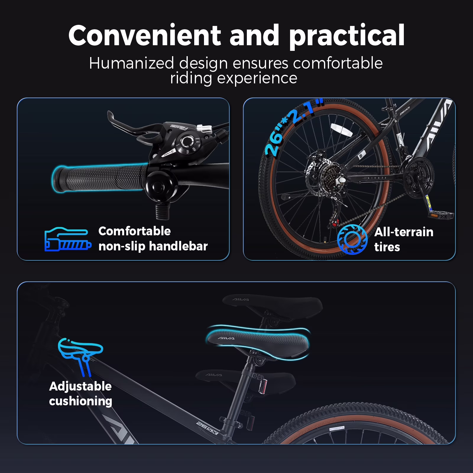 26" Wheel Mountain Bike, 21 Speed with Dual Disc Brake Mountain Bicycle, Aluminum Frame Fits Teens Womens Mens MTB Cycling Bikes - Image 4