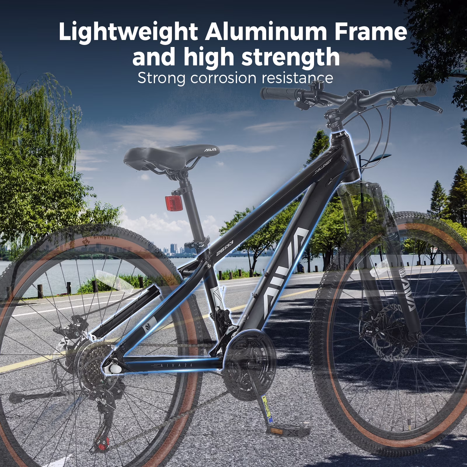 26" Wheel Mountain Bike, 21 Speed with Dual Disc Brake Mountain Bicycle, Aluminum Frame Fits Teens Womens Mens MTB Cycling Bikes - Image 2