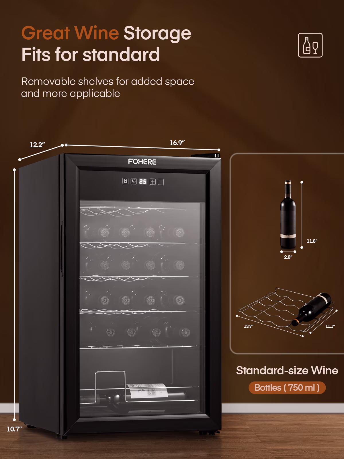 28 Bottles Wine Refrigerator, Freestanding Wine Cellar with LED Light, Digital Temper Control - Image 3