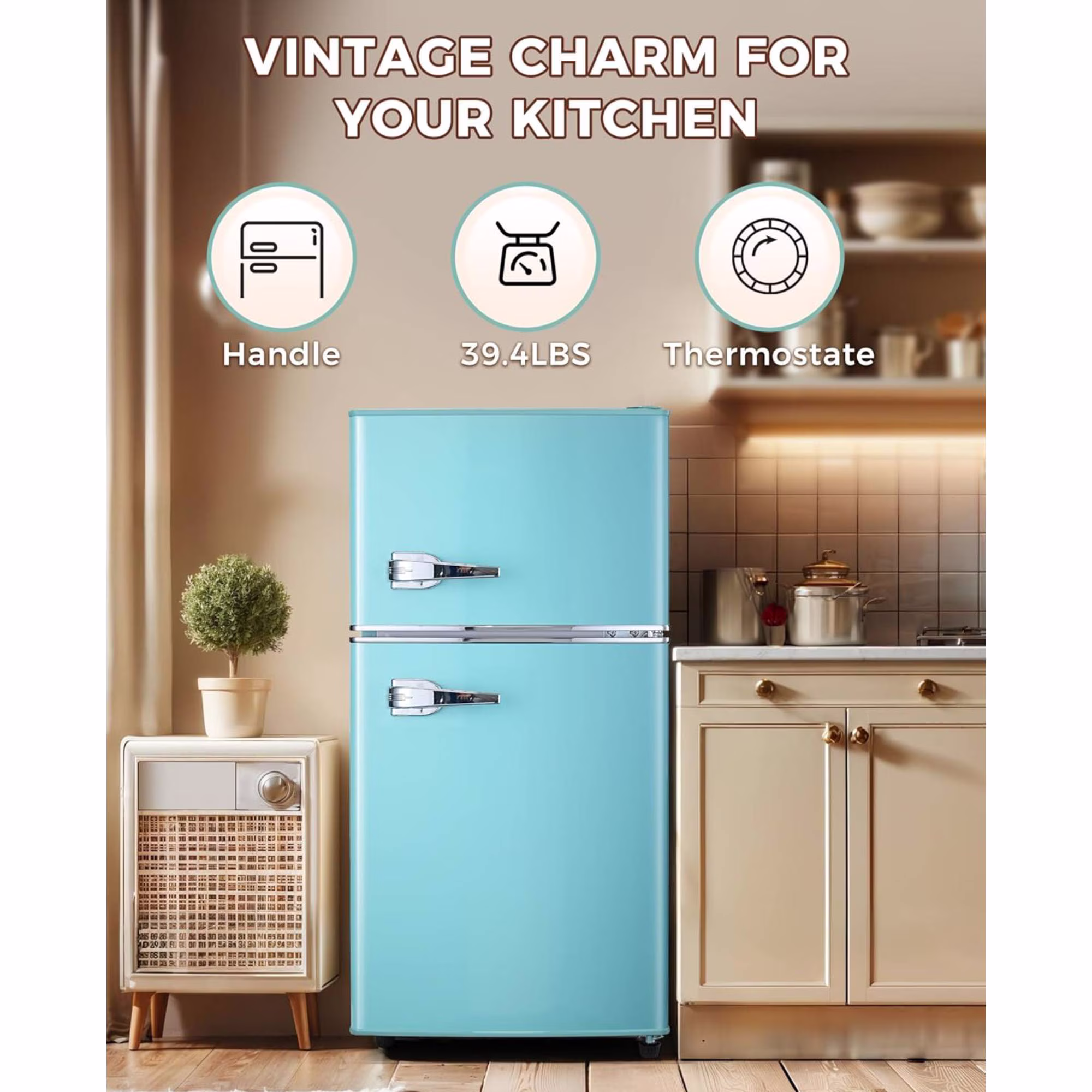 3.2 Cu.Ft Mini Fridge with Freezer Compact Refrigerator Single Door Adjustable Thermostat Energy-efficient Low Noise For Bedroom, Office, Kitchen, Light Blue - Image 2