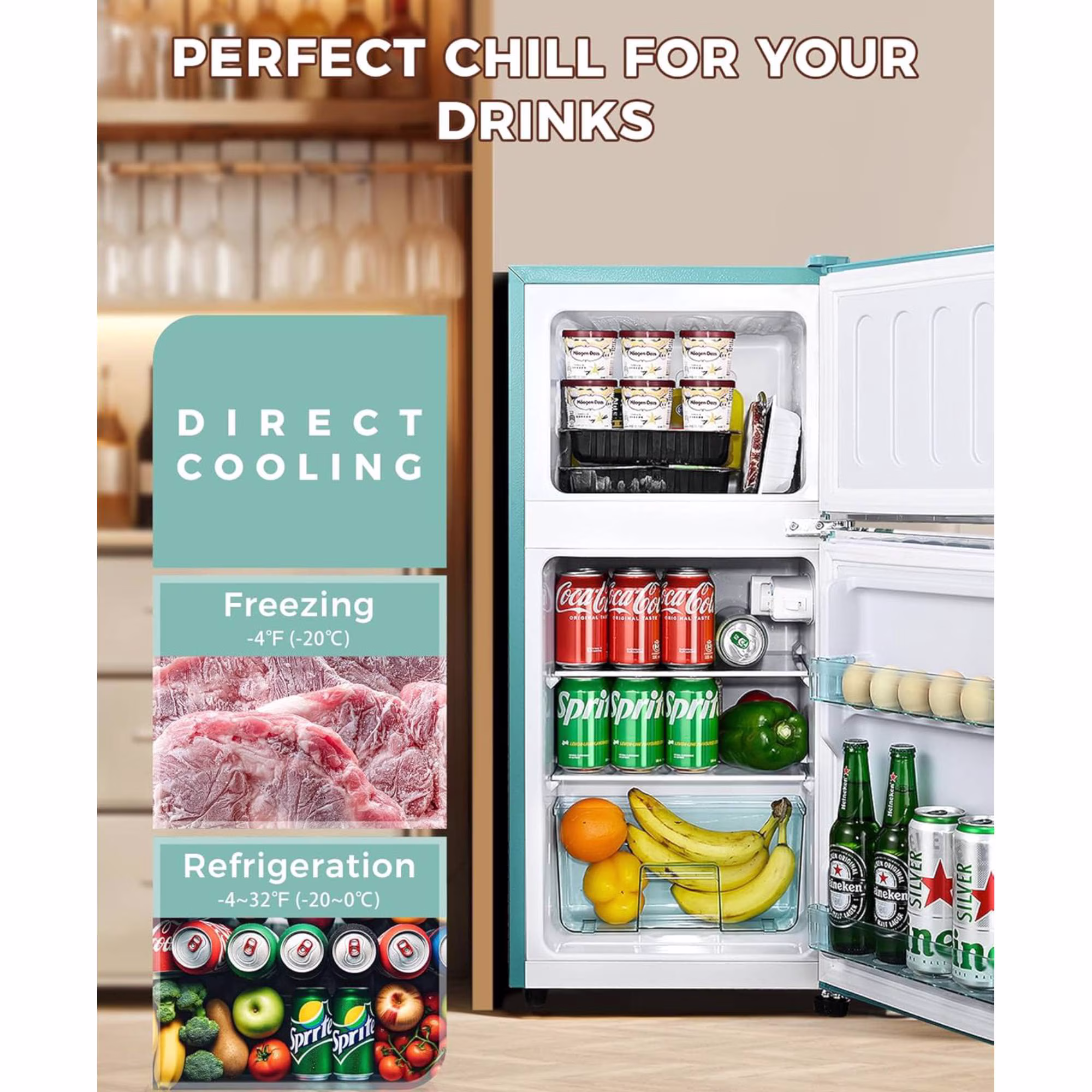 3.2 Cu.Ft Mini Fridge with Freezer Compact Refrigerator Single Door Adjustable Thermostat Energy-efficient Low Noise For Bedroom, Office, Kitchen, Light Blue - Image 3