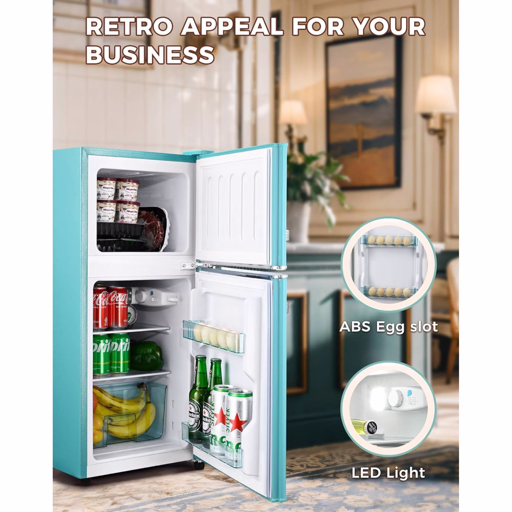 3.2 Cu.Ft Mini Fridge with Freezer Compact Refrigerator Single Door Adjustable Thermostat Energy-efficient Low Noise For Bedroom, Office, Kitchen, Light Blue - Image 4