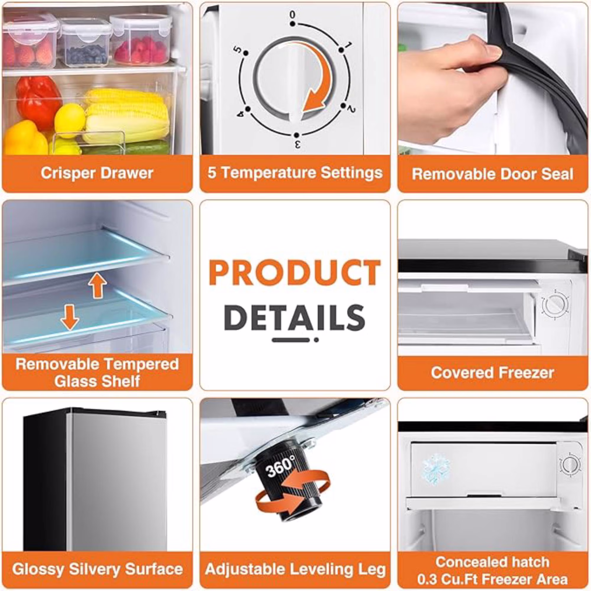 3.2 Cu.Ft Mini Fridge with Freezer Single Door Small Refrigerator with Adjustable Thermostat for Apartment,Dorm, Office, Silvery - Image 2