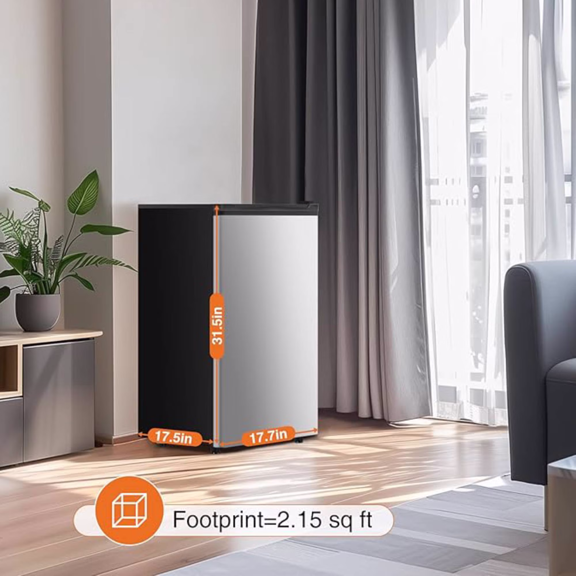 3.2 Cu.Ft Mini Fridge with Freezer Single Door Small Refrigerator with Adjustable Thermostat for Apartment,Dorm, Office, Silvery - Image 4