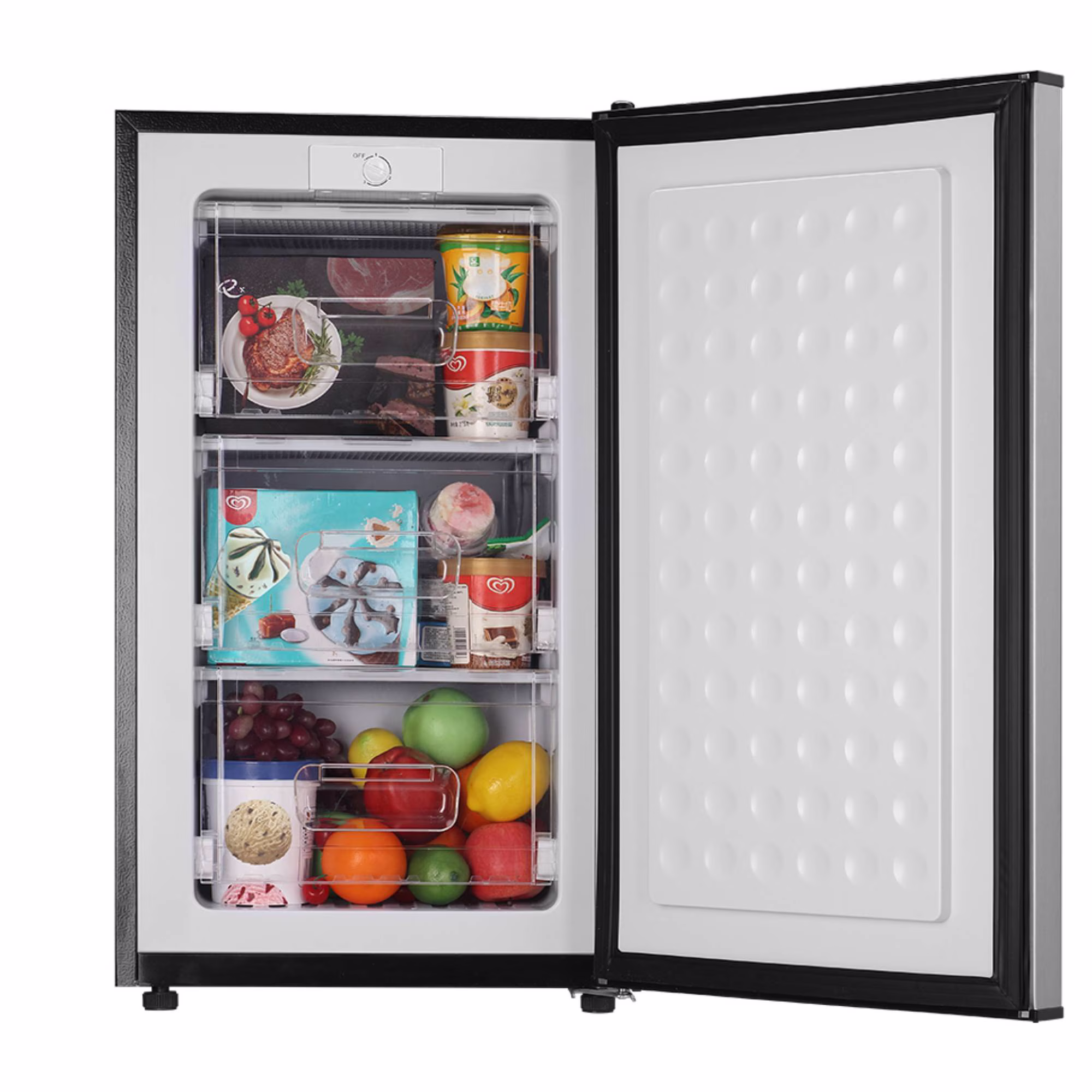 3.2 Cu.FtUpright Freezer, Single Door Mini Freezer,Adjustable Thermostat, Compact Refrigerator for Bedroom, Dorm, Silvery - Image 5