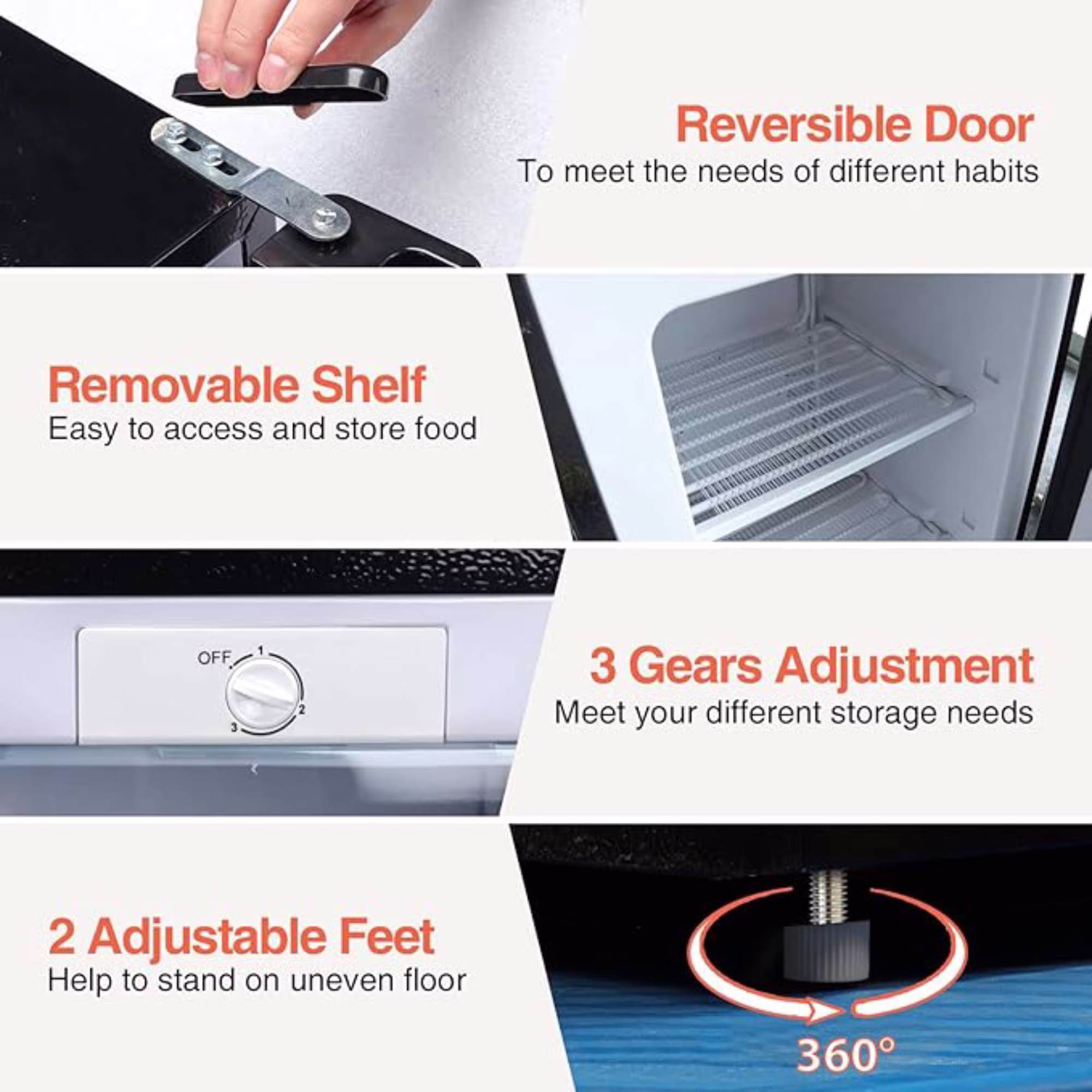 3.2 Cu.FtUpright Freezer, Single Door Mini Freezer,Adjustable Thermostat, Compact Refrigerator for Bedroom, Dorm, Silvery - Image 4