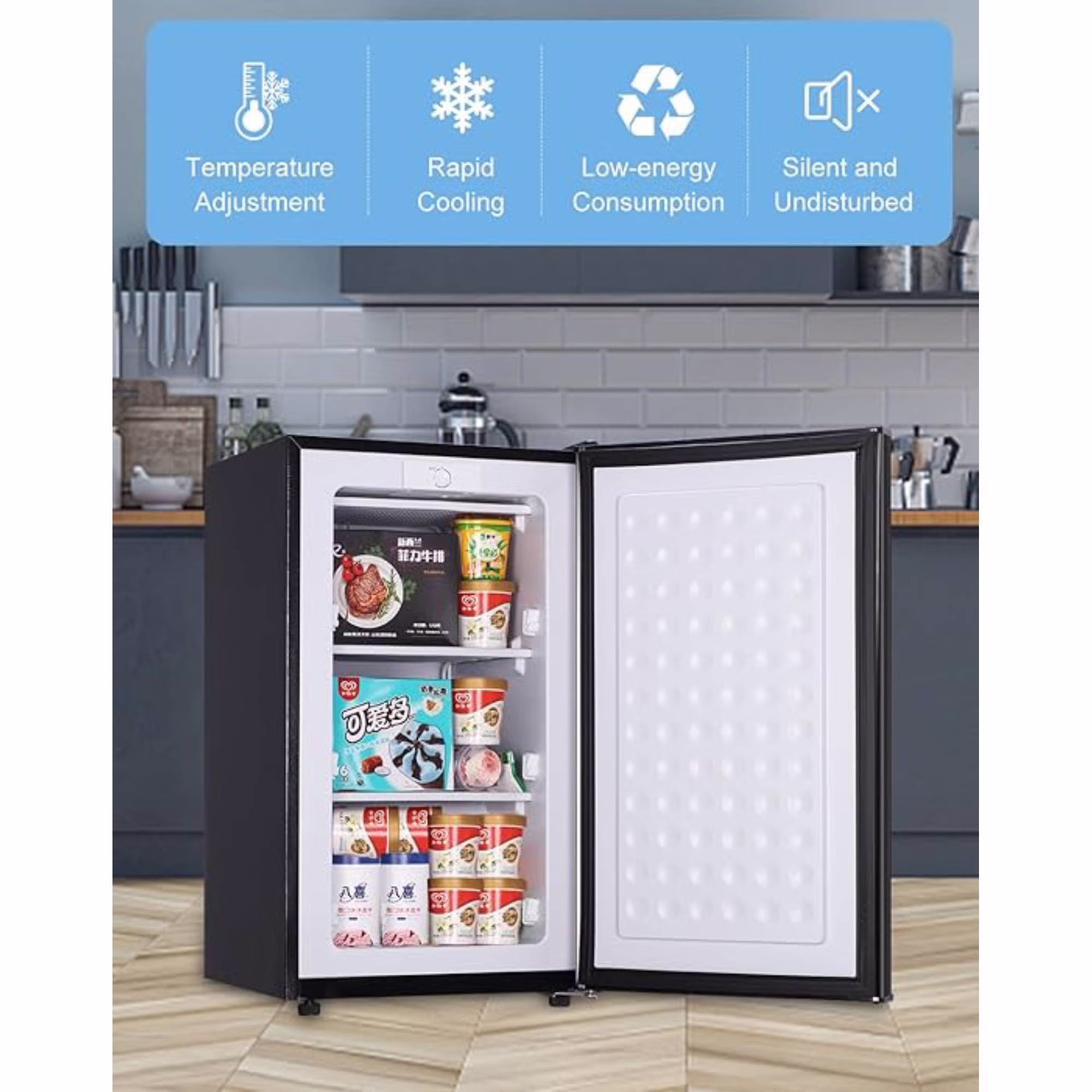 3.2 Cu.FtUpright Freezer, Single Door Mini Freezer,Adjustable Thermostat, Compact Refrigerator for Bedroom, Dorm, Silvery - Image 2