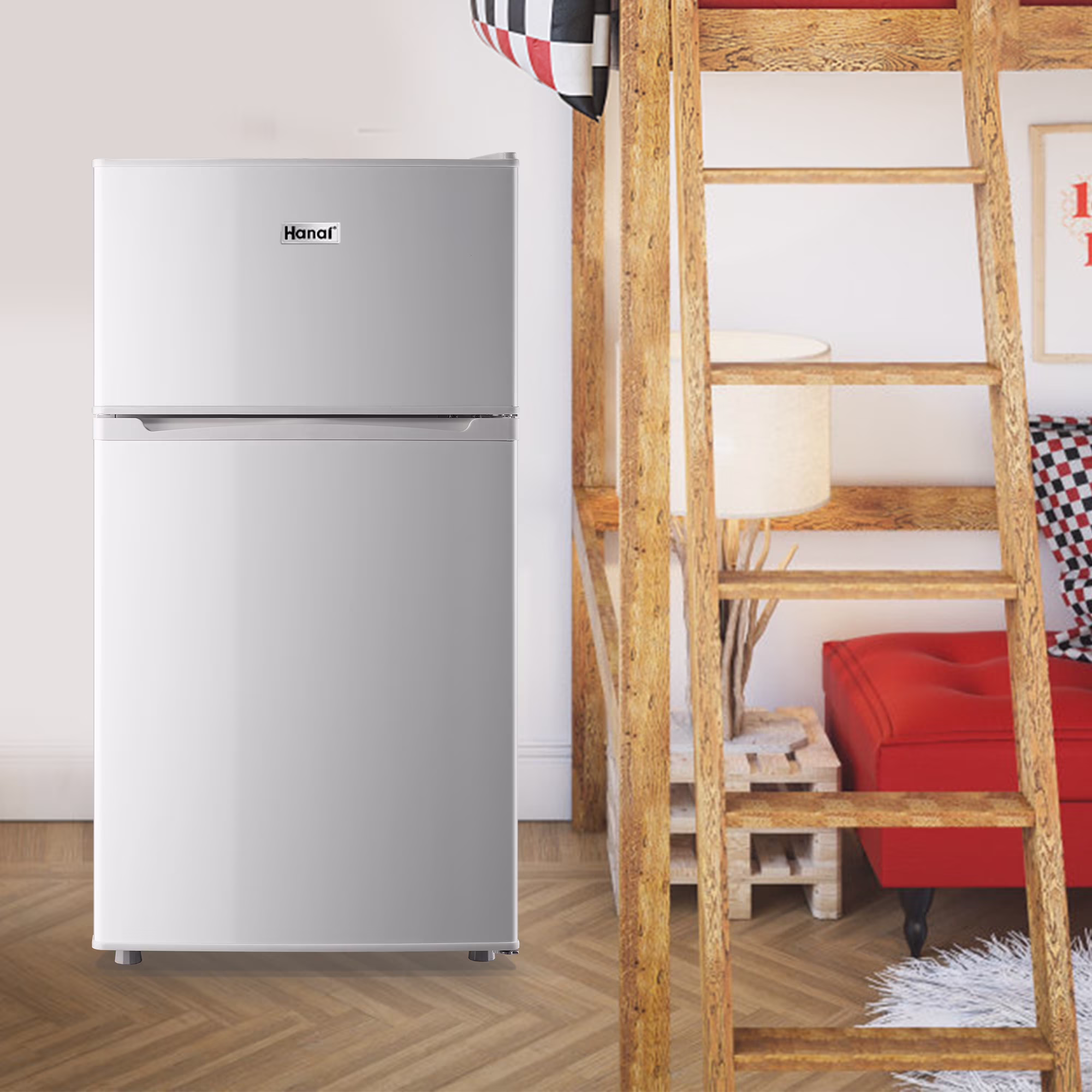 3.5Cu.ft Two Door Mini Fridge with Freezer,7 Adjustable Thermostat,17.9*17.5*34.7 inches,Apartment Size Refrigerator,White,New - Image 5