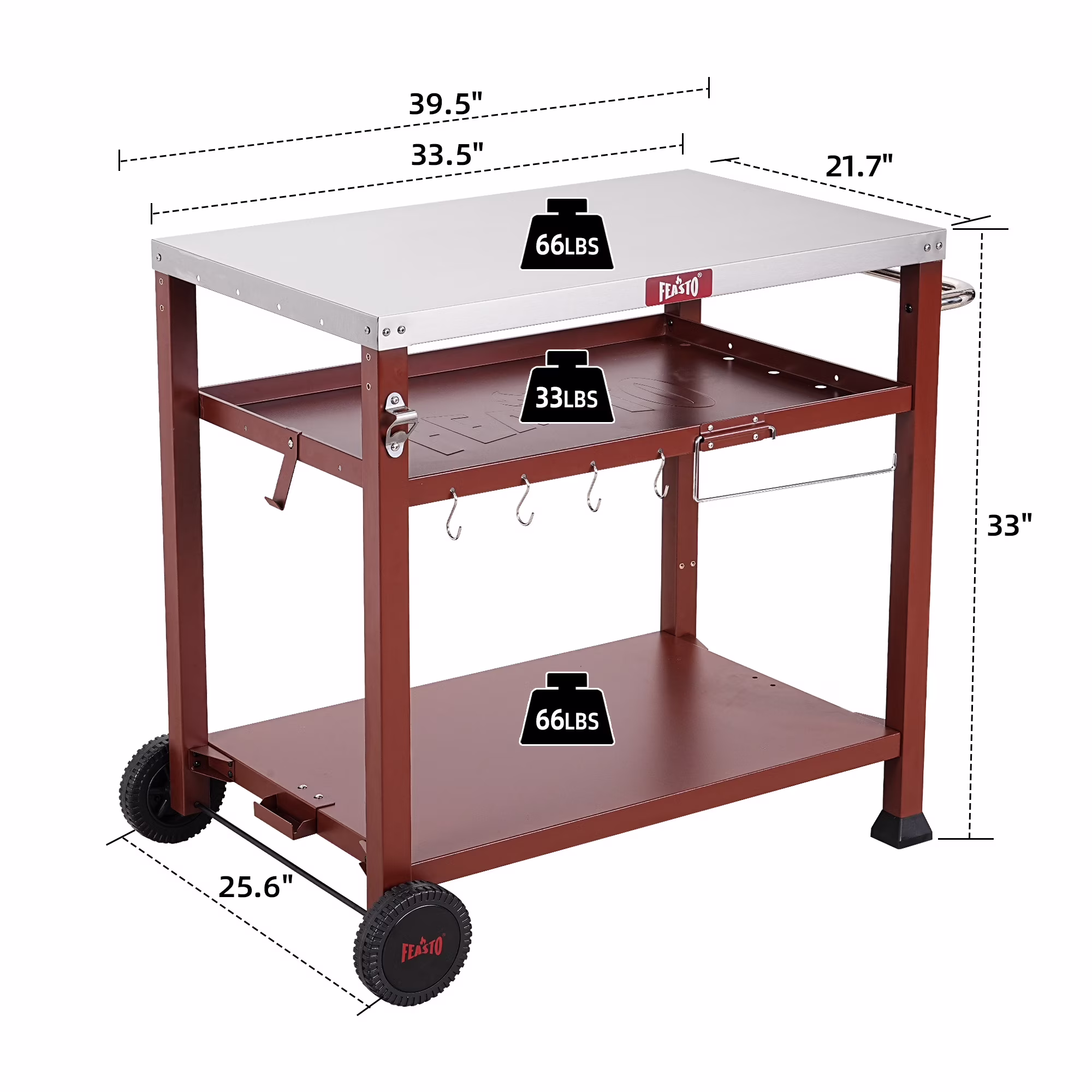 3-Shelf Outdoor Grill Table, Grill Cart Pizza Oven Table for Outside, Movable Prep Cart, Indoor & Outdoor Cooking Station, Grill Cart with Wheels, Metal Work Table for Ooni Blackstone Griddle,Coffee - Image 4