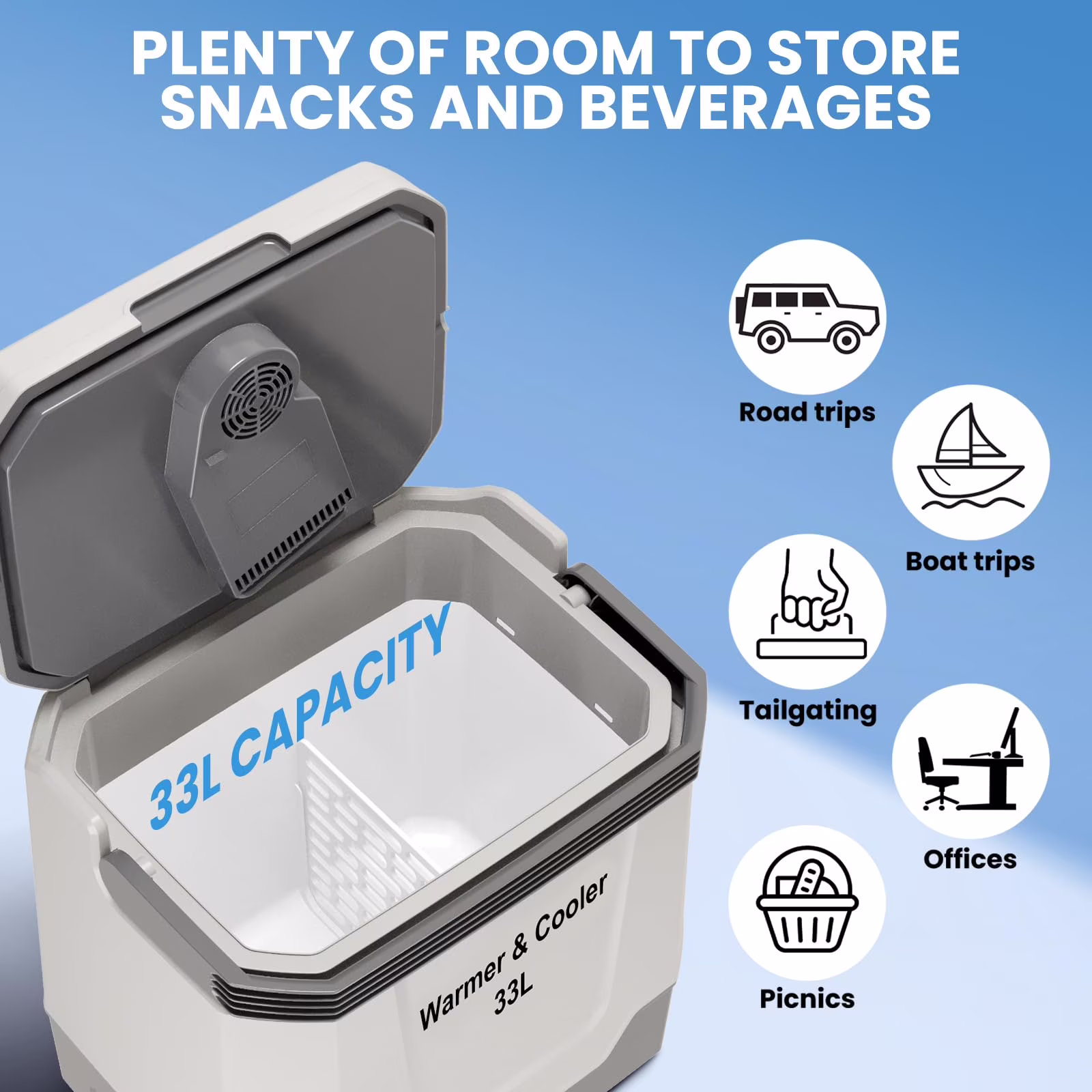 35 QT (33 L) Electric Cooler & Warmer, Portable Car Refrigerator With Automatic Locking Handle, 12V Car Cooler for Vehicle & Trucks, 110V AC Home Power Cord, Plug In Coolers, Grey - Image 5