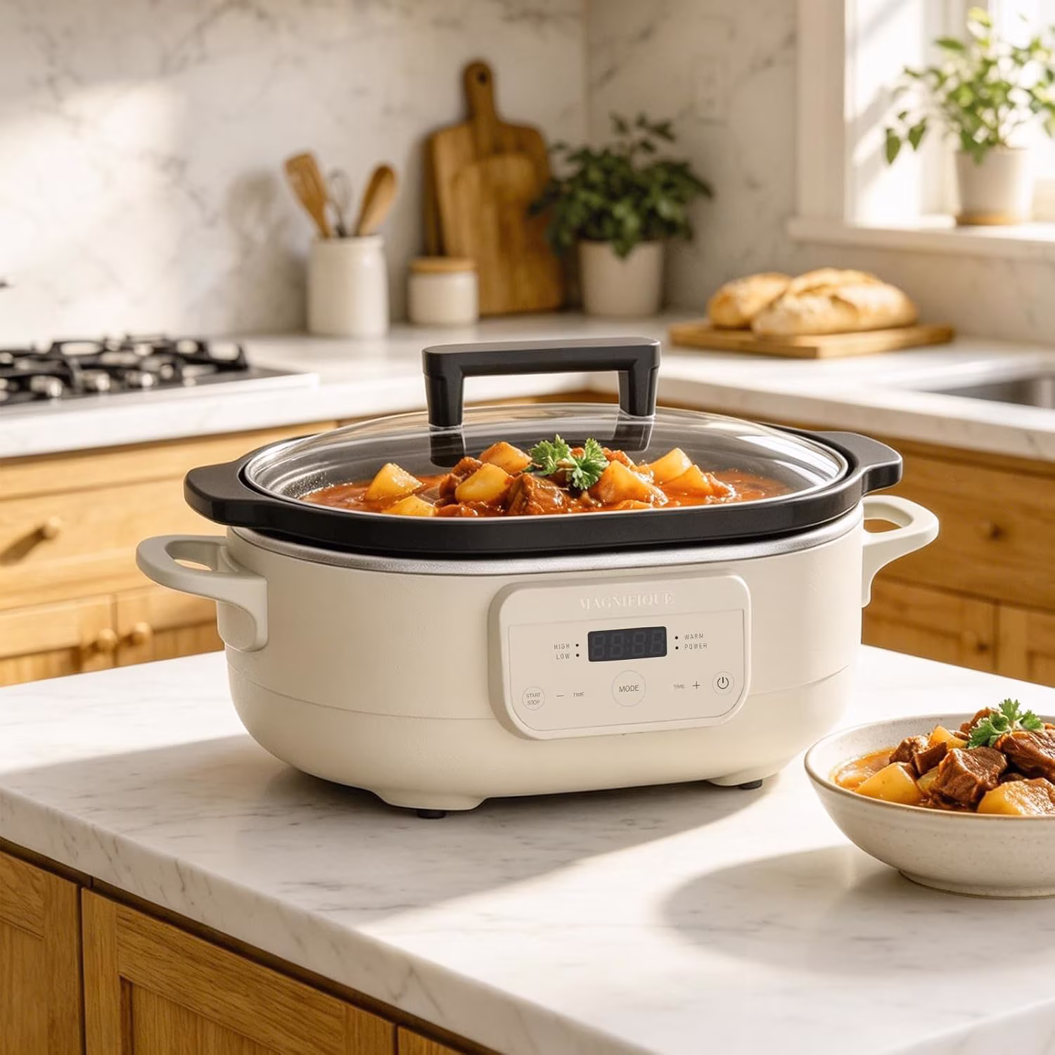 6 Quart Programmable Slow Cooker Removable Healthy Nonstick Pot - Small Kitchen Appliance for Family Dinners - Serves 6+ People - Heat Settings: Keep Warm Oatmeal - Image 5