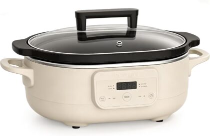 6 Quart Programmable Slow Cooker Removable Healthy Nonstick Pot - Small Kitchen Appliance for Family Dinners - Serves 6+ People - Heat Settings: Keep Warm Oatmeal