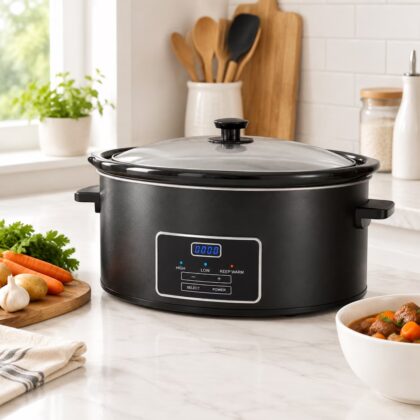 6 Quart Slow Cooker Kitchen Appliances Small Appliance For Family Dinners Black Stainless Steel