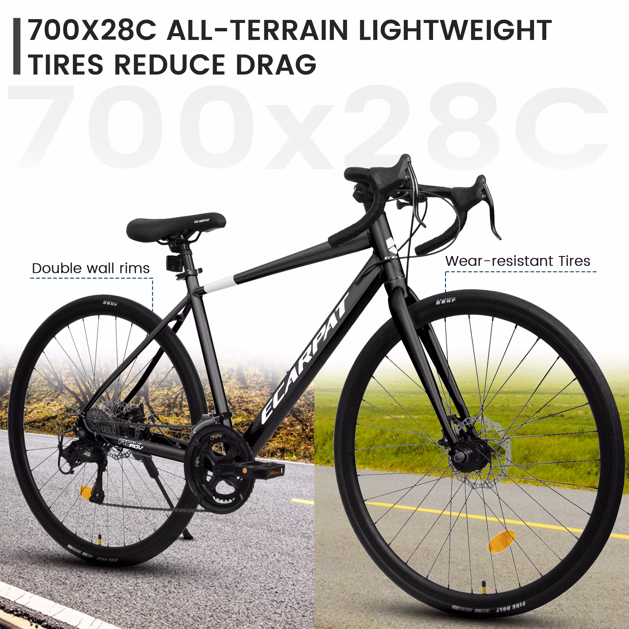 700C Road Bike for Adult Men and Women, 16 Speed Road Bicycle, Lightweight Aluminum Frame, Dual Disc Brake, Racing Bike, Adult City Commuter Bicycle, Black - Image 4