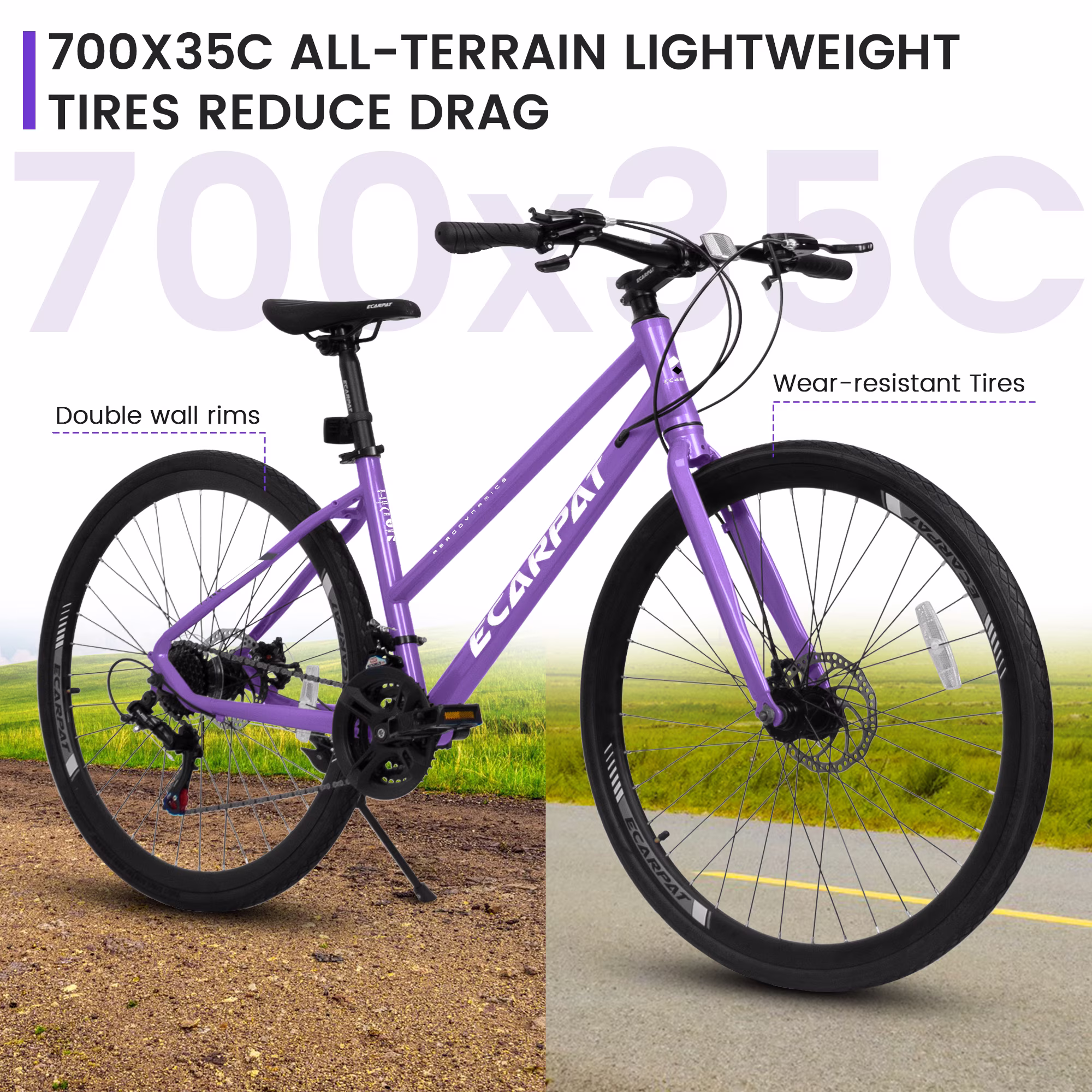 700C Road Bike for Men and Women, 21 Speed Road Bicycle, Lightweight Aluminum Frame, Dual Disc Brake, Racing Bike, Adult City Commuter Bicycle, Purple - Image 5